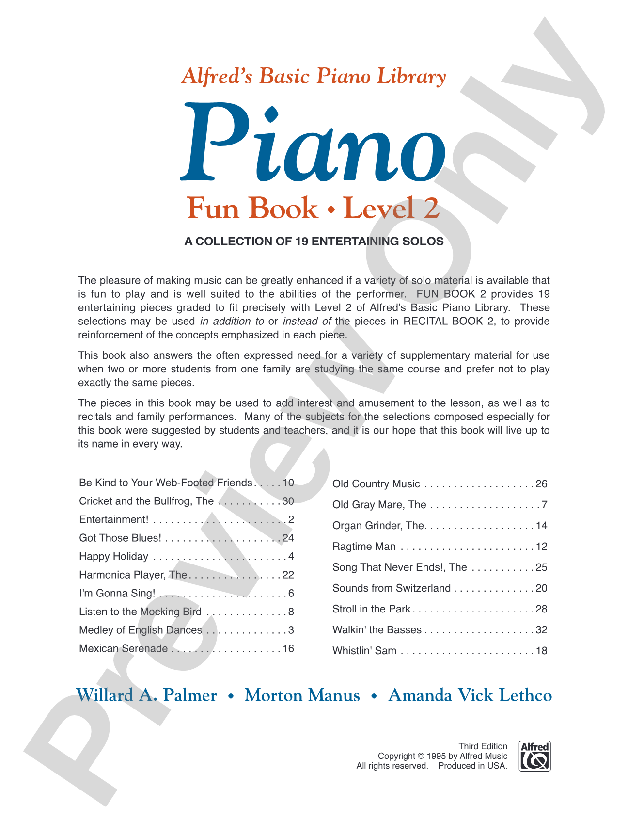 Alfred's Basic Piano Library: Fun Book 2: A Collection of 19 Entertaining Solos: Piano