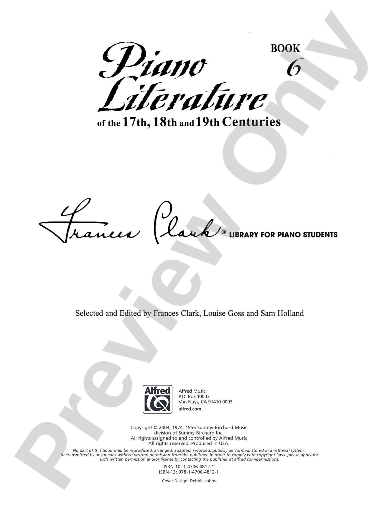 Piano Literature of the 17th, 18th, and 19th Centuries, Book 6: Piano