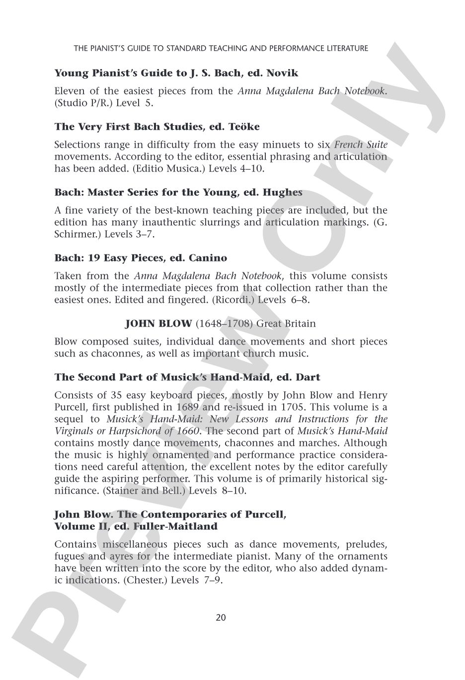 Pianists Guide to Standard Teaching and Performance Literature: Piano