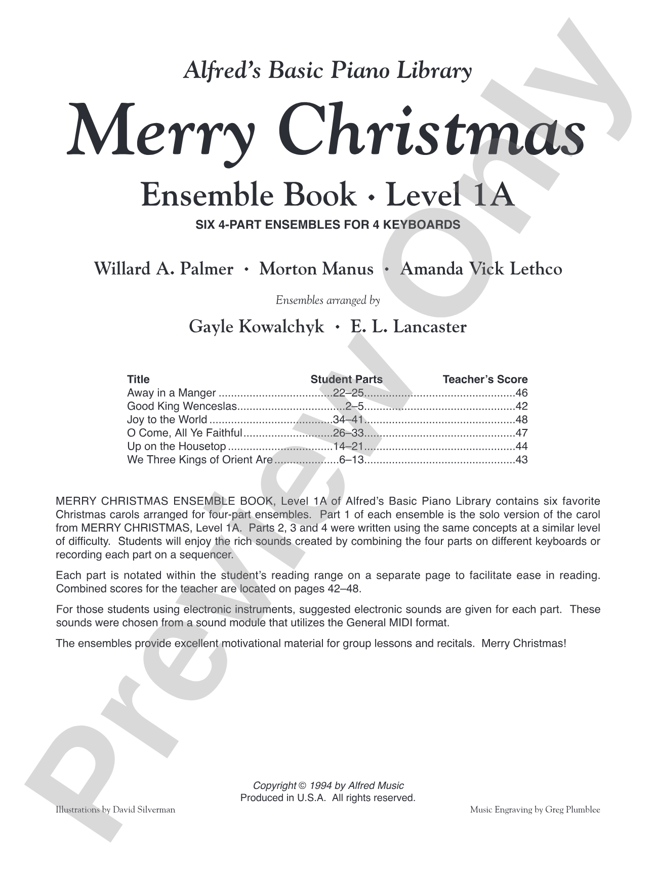 Alfred's Basic Piano Library: Merry Christmas! Ensemble, Book 1A: Piano