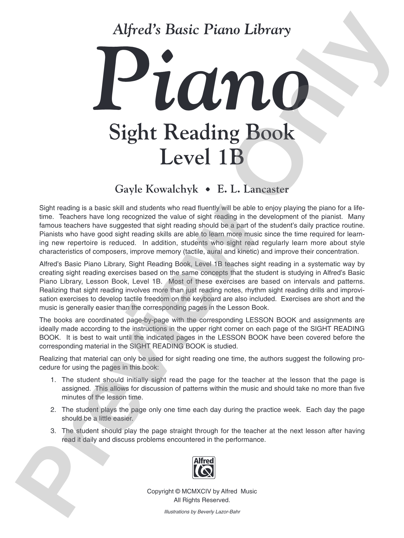 Alfred's Basic Piano Library: Sight Reading Book 1B: Piano