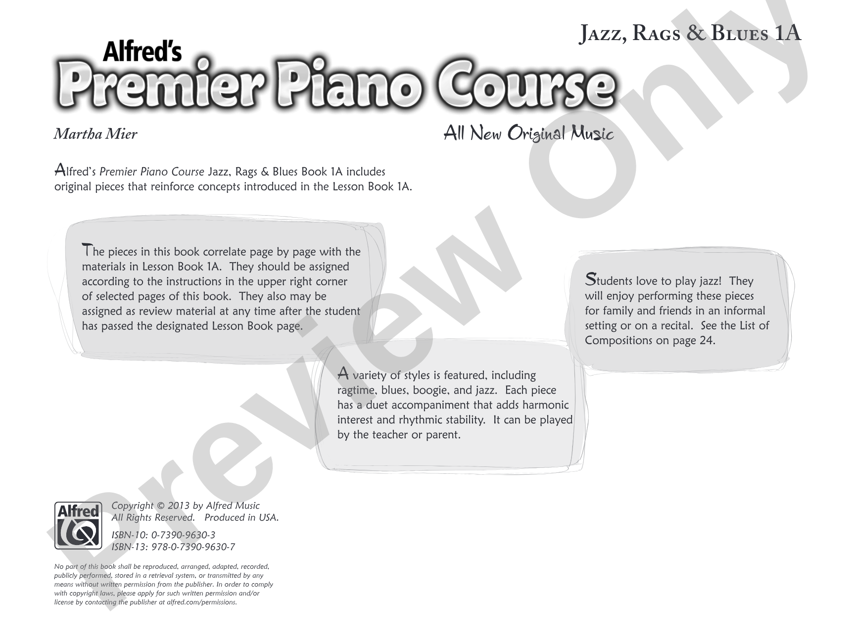 Premier Piano Course, Jazz, Rags & Blues 1A: All New Original Music: Piano