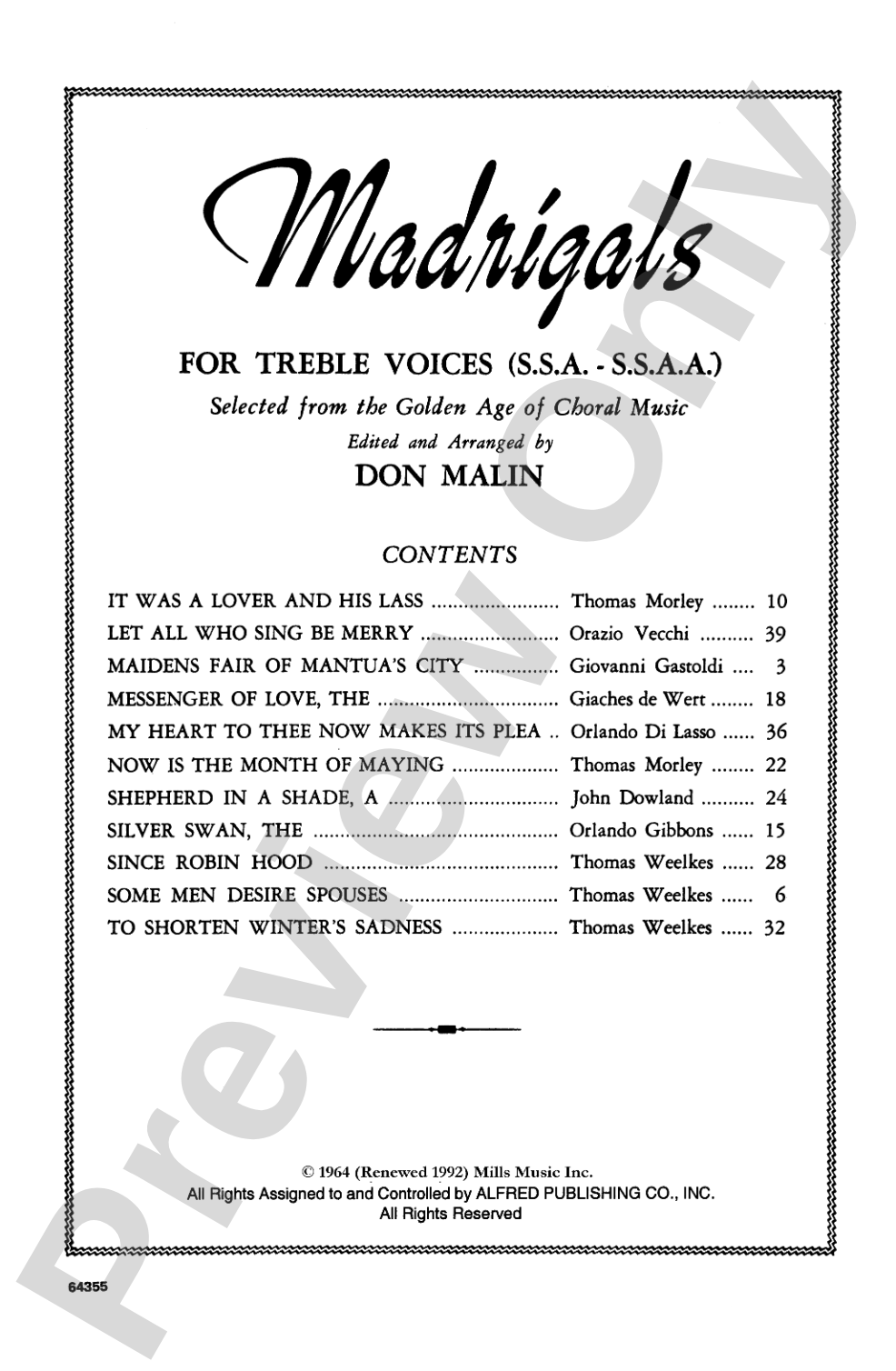 Madrigals for Treble Voices: SSA & SSAA Choral Book