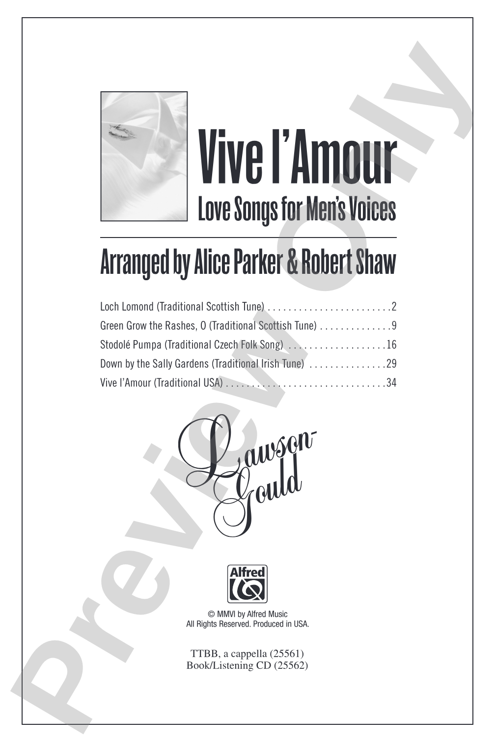 Vive l'Amour: Love Songs for Men's Voices: TTBB Choral Book