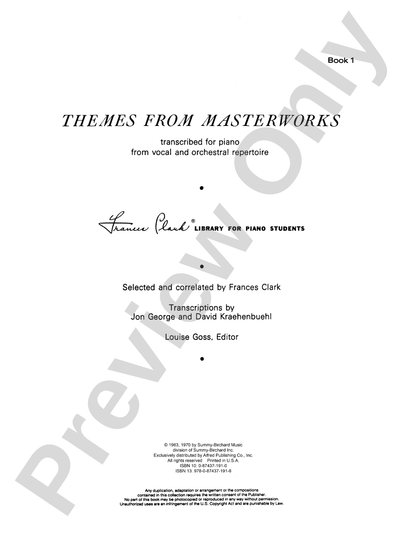 Themes from Masterworks, Book 1: Transcribed for Piano from Vocal and Orchestral Repertoire: Piano