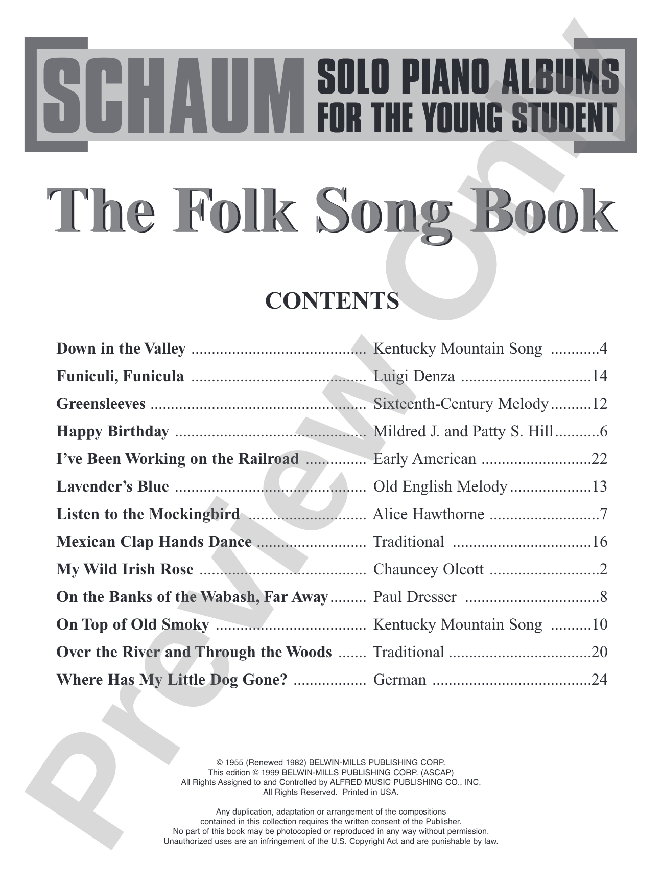 Schaum Solo Piano Album Series: The Folk Song Book: Piano