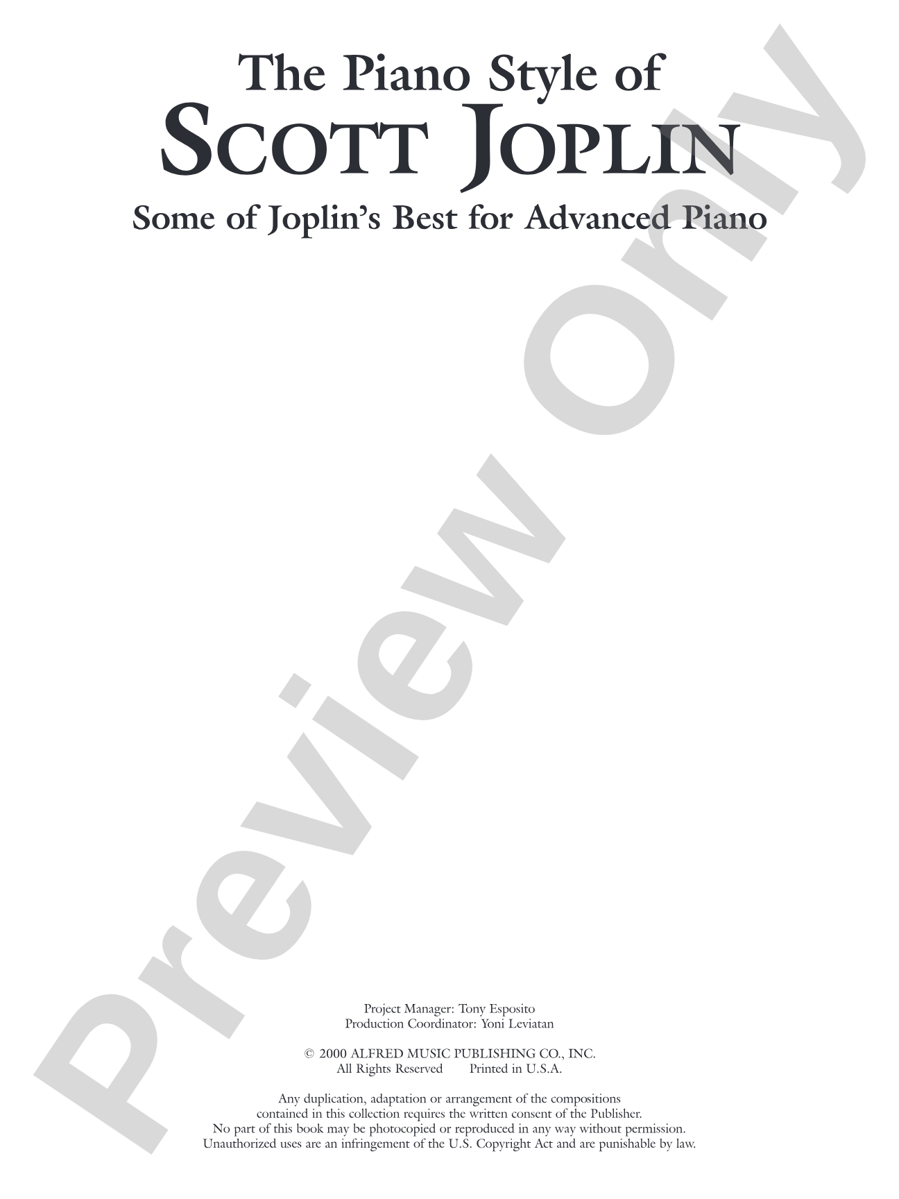 The Piano Style of Scott Joplin: Some of Joplin's Best for Advanced Piano: Piano