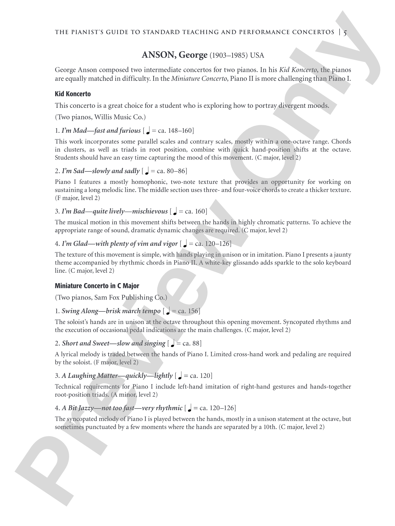 The Pianist's Guide to Standard Teaching and Performance Concertos: An Invaluable Resource of Keyboard Concertos from Baroque Through Contemporary Periods for Teachers, Students, and Performers: Piano