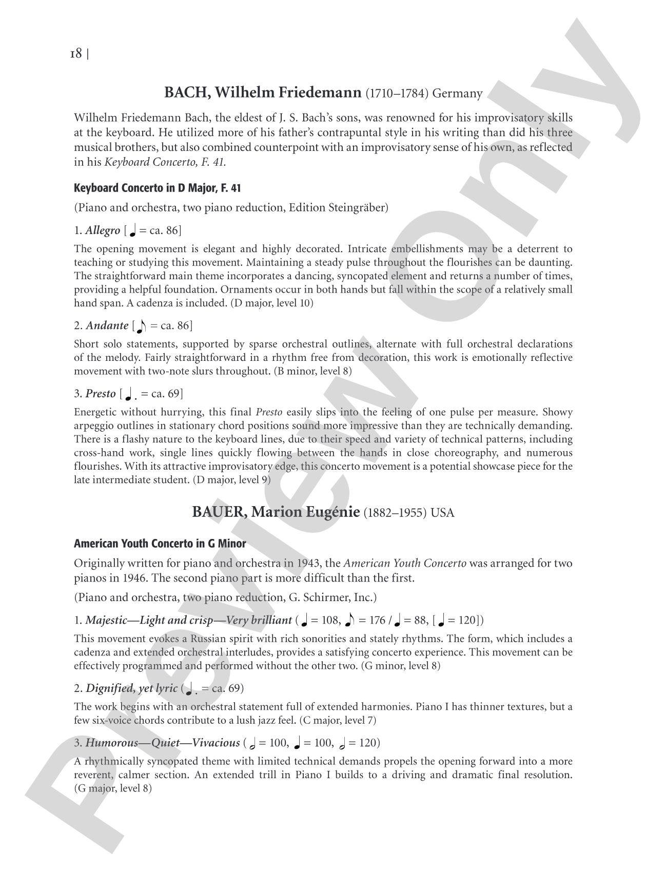 The Pianist's Guide to Standard Teaching and Performance Concertos: An Invaluable Resource of Keyboard Concertos from Baroque Through Contemporary Periods for Teachers, Students, and Performers: Piano