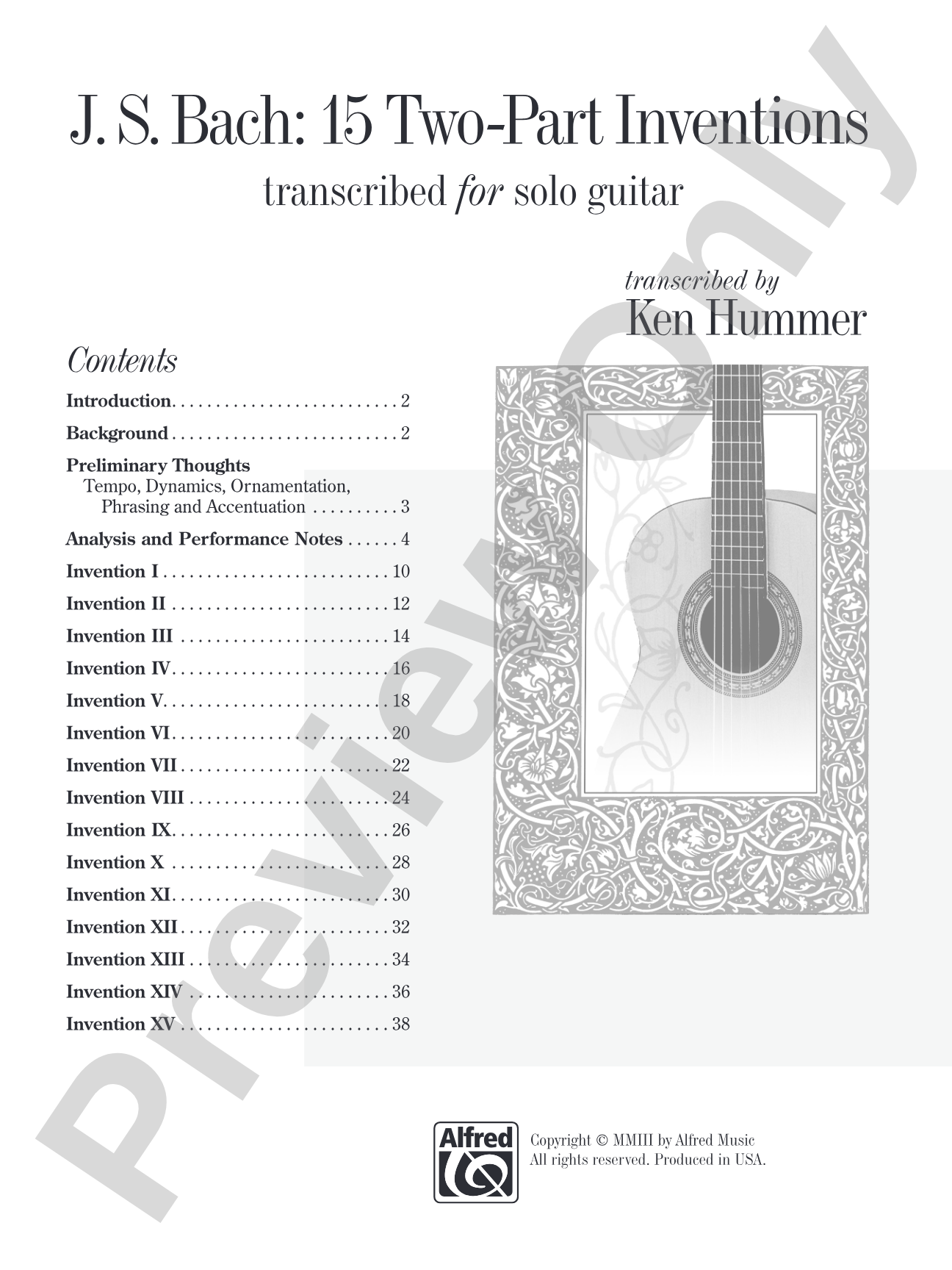 J. S. Bach: 15 Two-Part Inventions: Transcribed for Solo Guitar: Solo Guitar