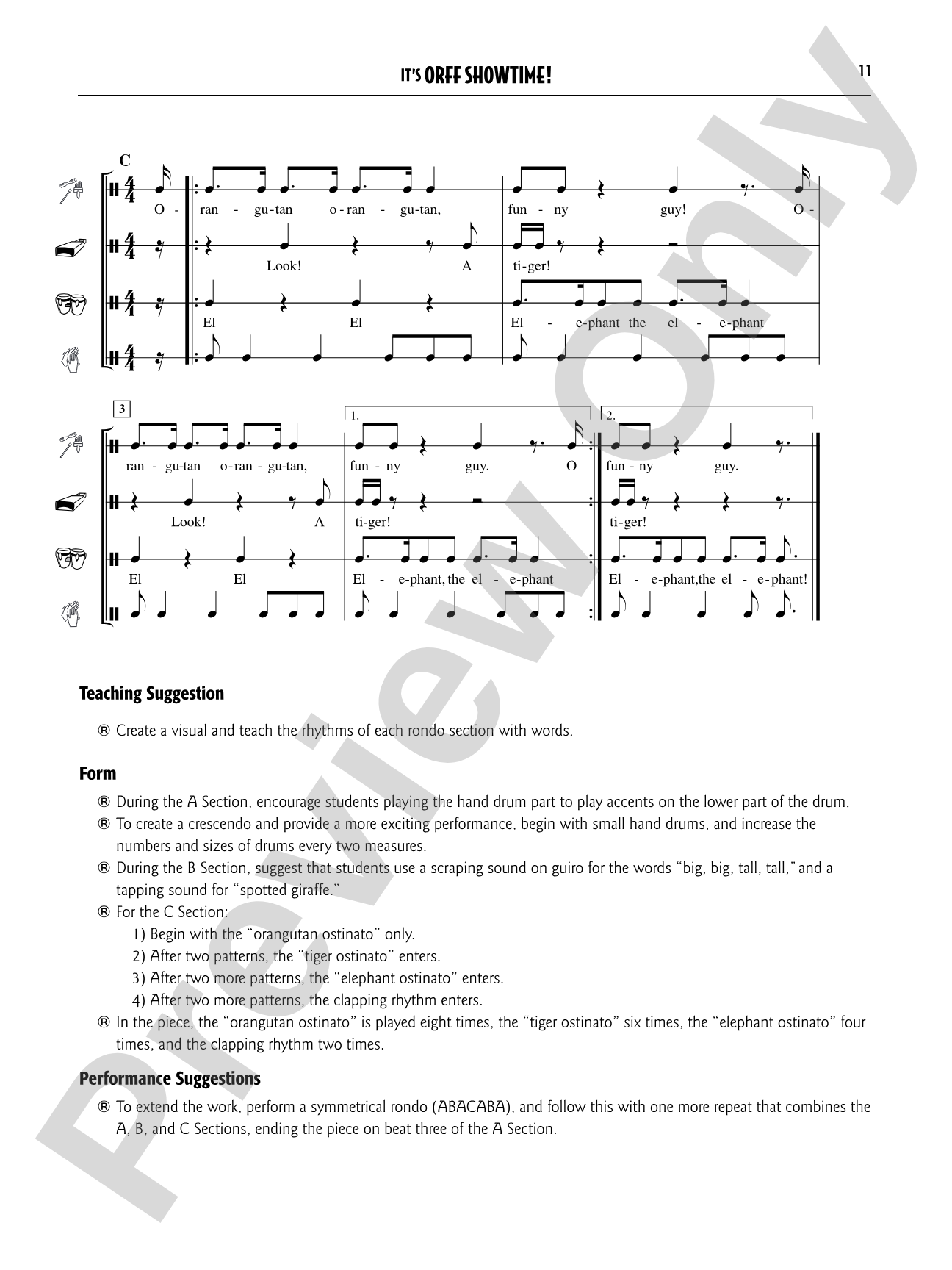 It's Orff Showtime!: Songs, Dances, Chants, and Orff Accompaniments for Elementary and Middle School Students