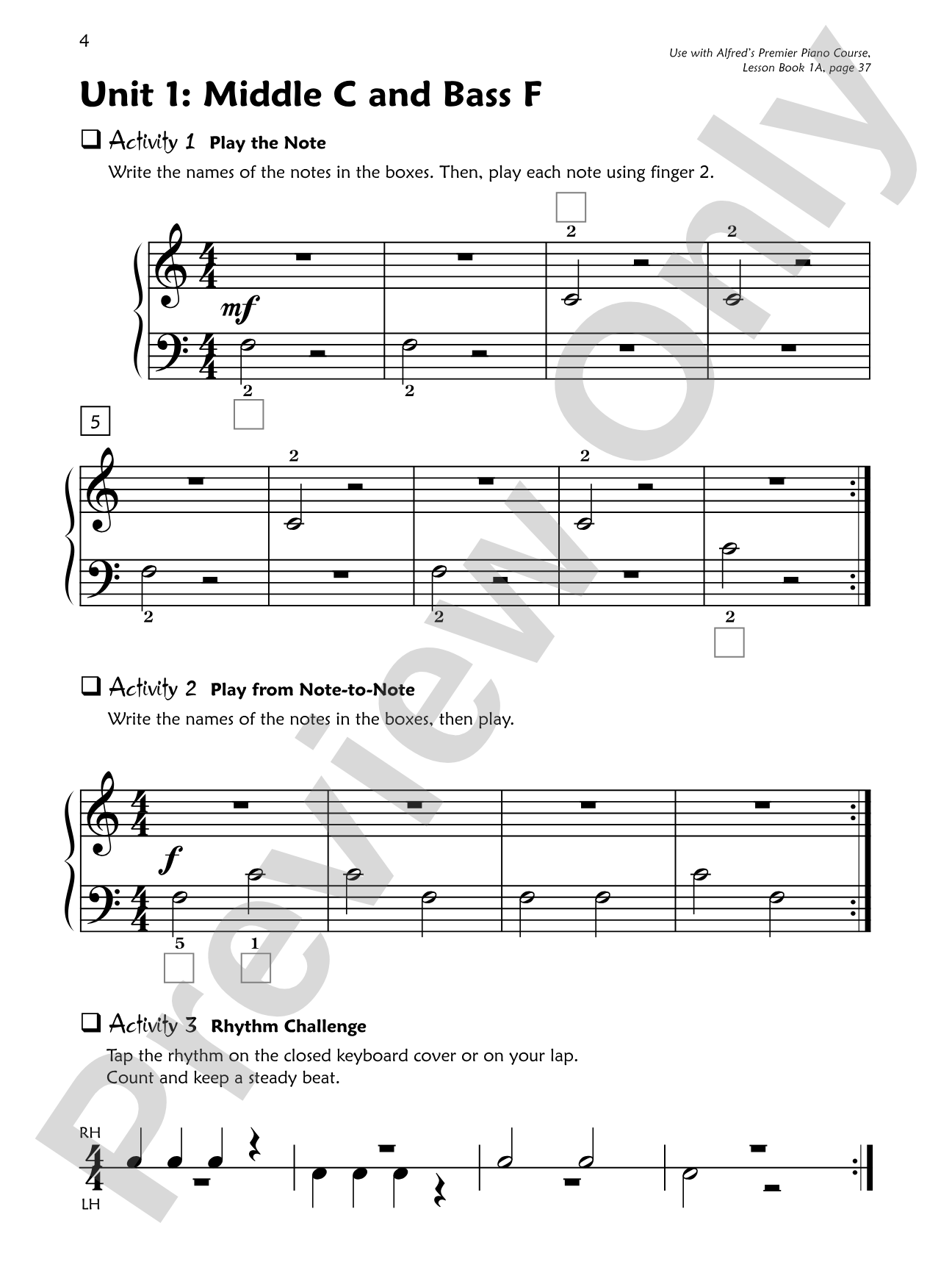 Premier Piano Course, Sight Reading 1A: Piano