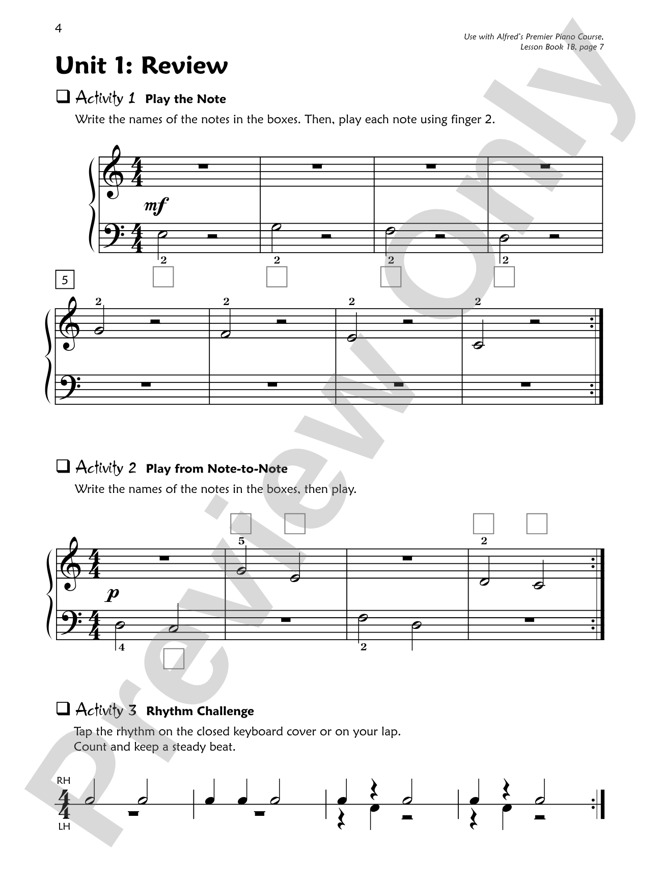 Premier Piano Course, Sight Reading 1B: Piano