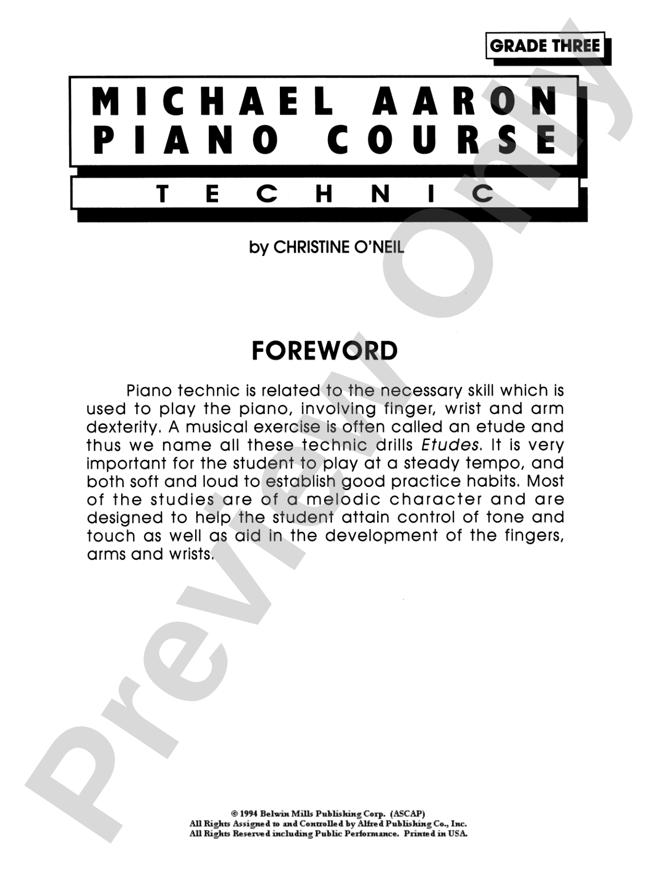 Michael Aaron Piano Course: Technic, Grade 3: Piano