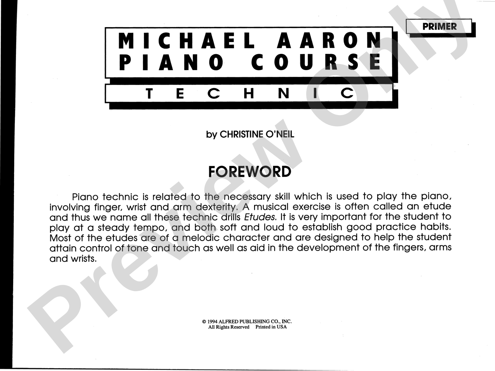 Michael Aaron Piano Course: Technic, Primer: Piano
