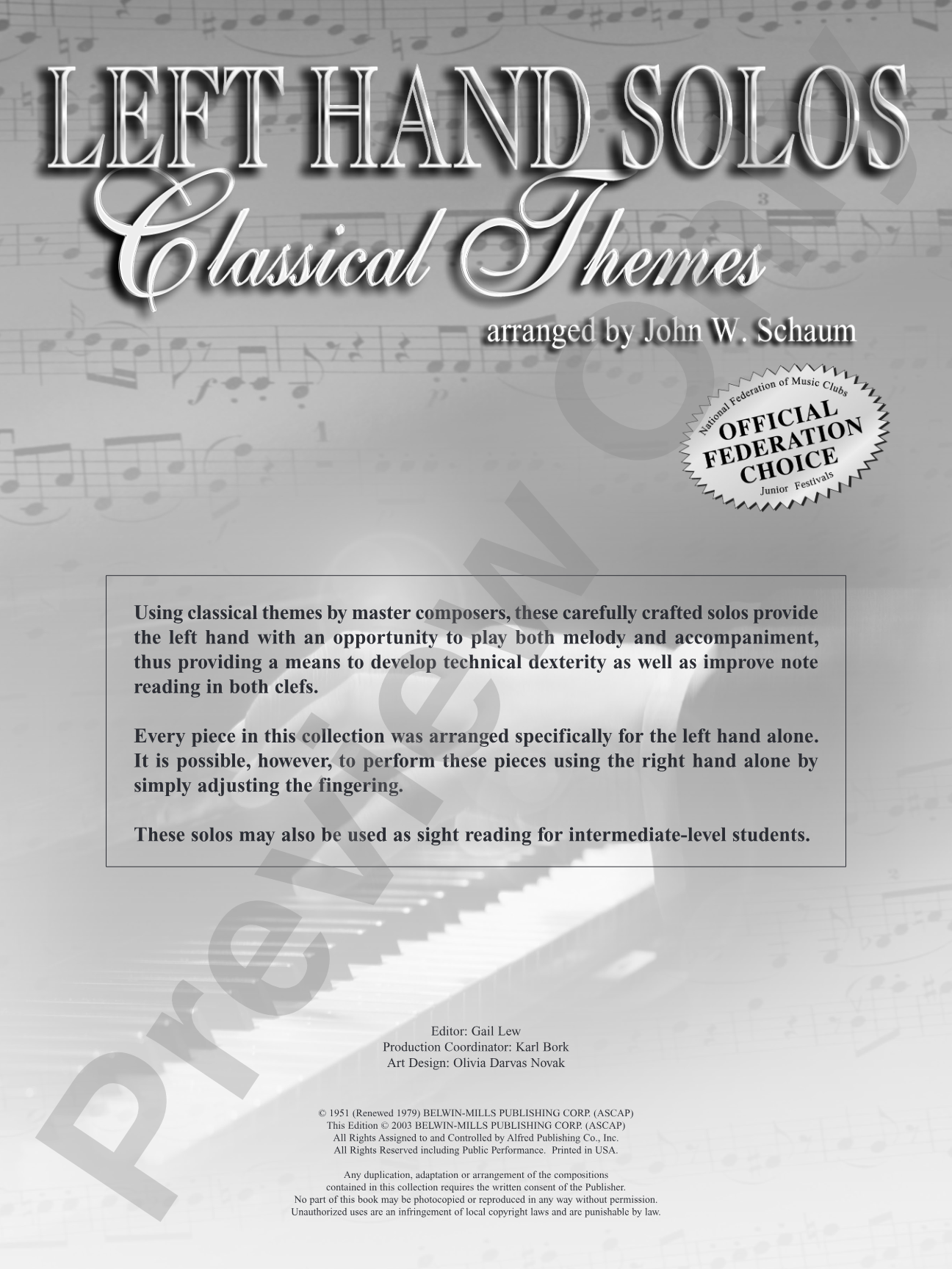 Left-Hand Solos, Book 1 (for left hand alone) Classical Themes: Piano