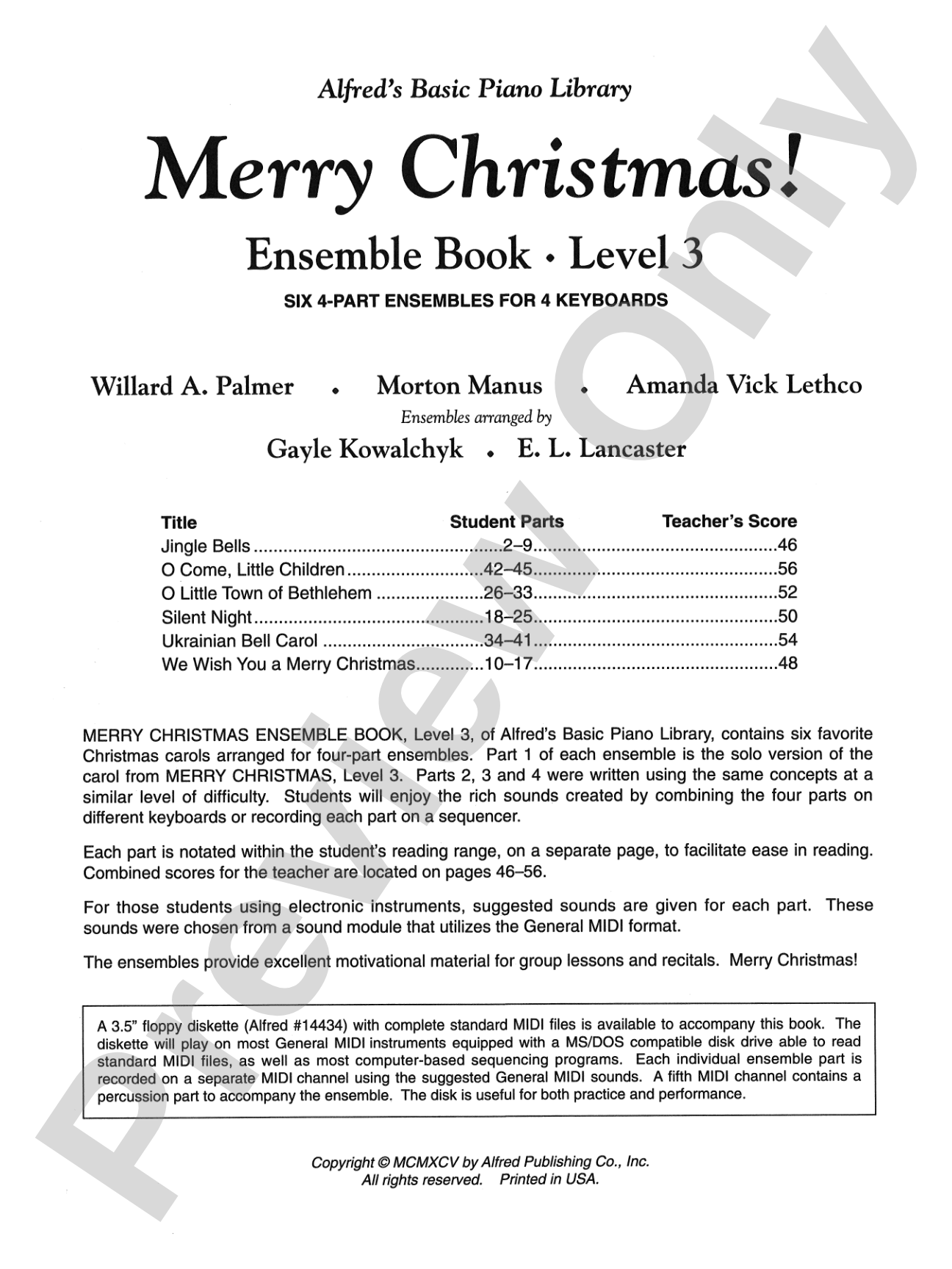 Alfred's Basic Piano Library: Merry Christmas! Ensemble, Book 3: Piano