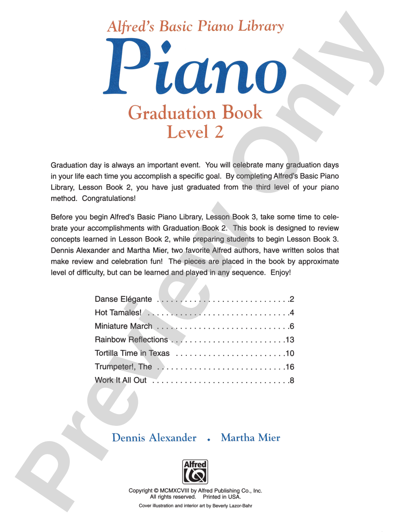 Alfred's Basic Piano Library: Graduation Book 2: Piano