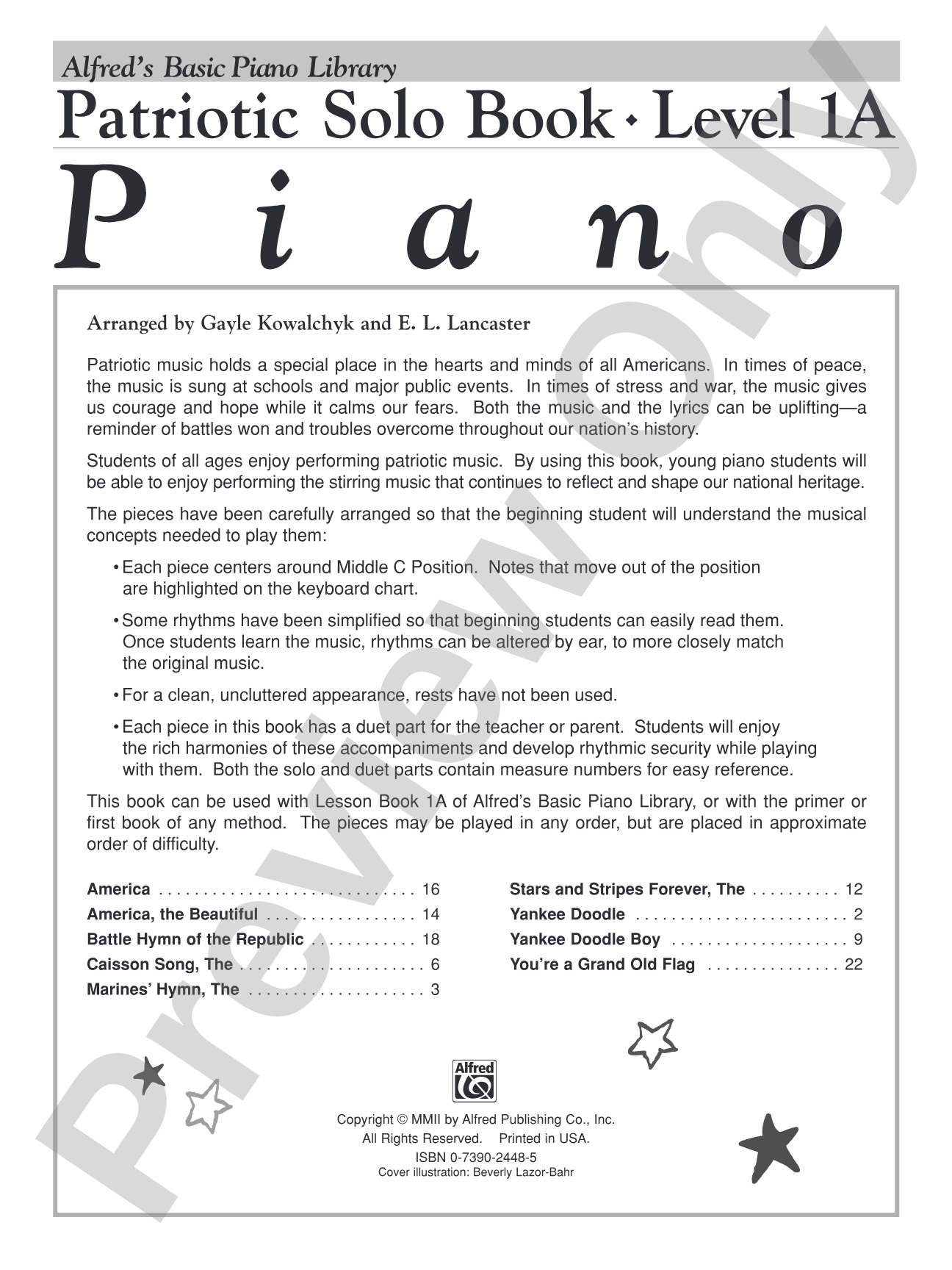 Alfred's Basic Piano Library: Patriotic Solo Book 1A: Piano