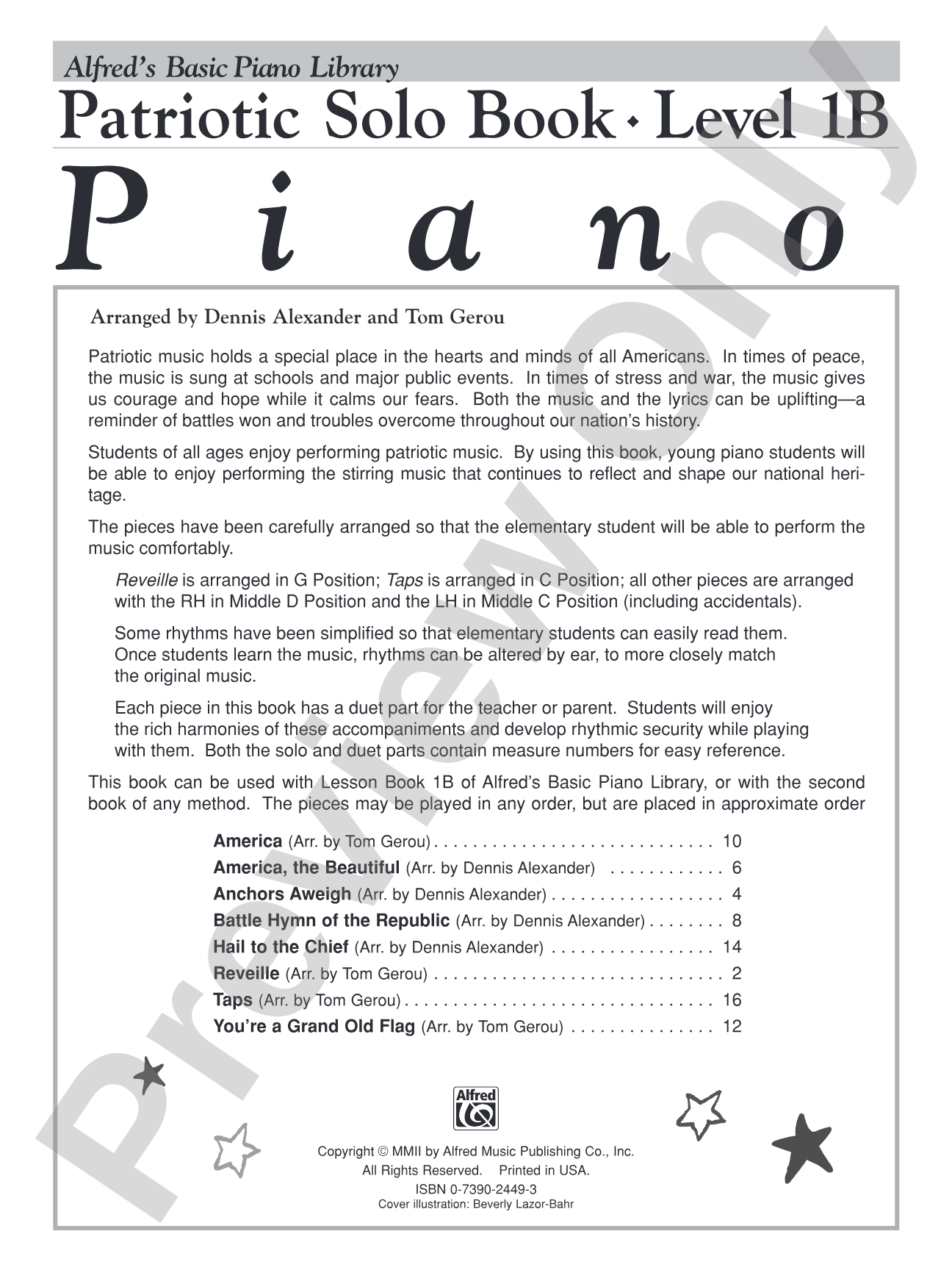 Alfred's Basic Piano Library: Patriotic Solo Book 1B: Piano