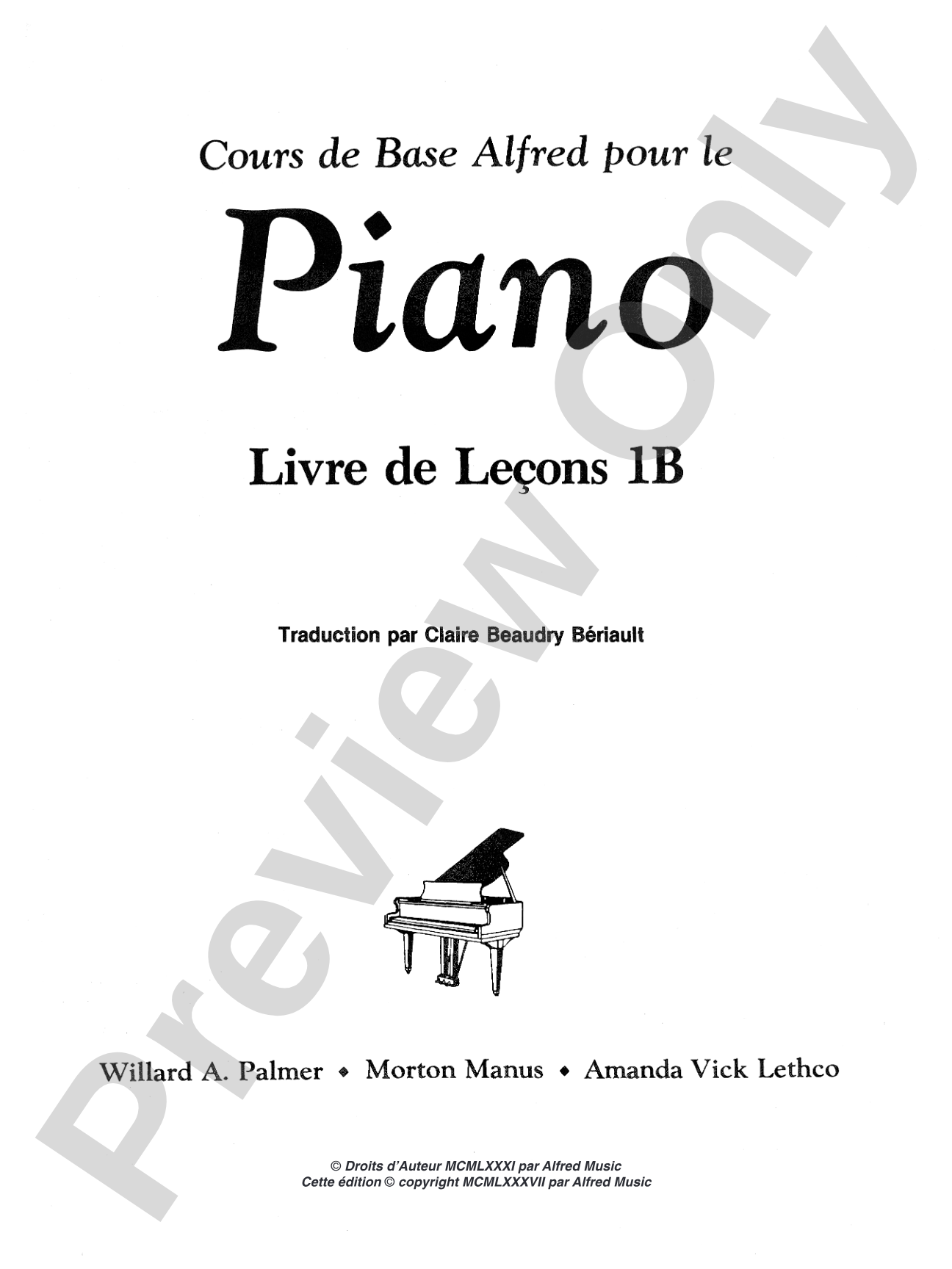 Alfred's Basic Piano Library: French Edition Lesson Book 1B: Piano