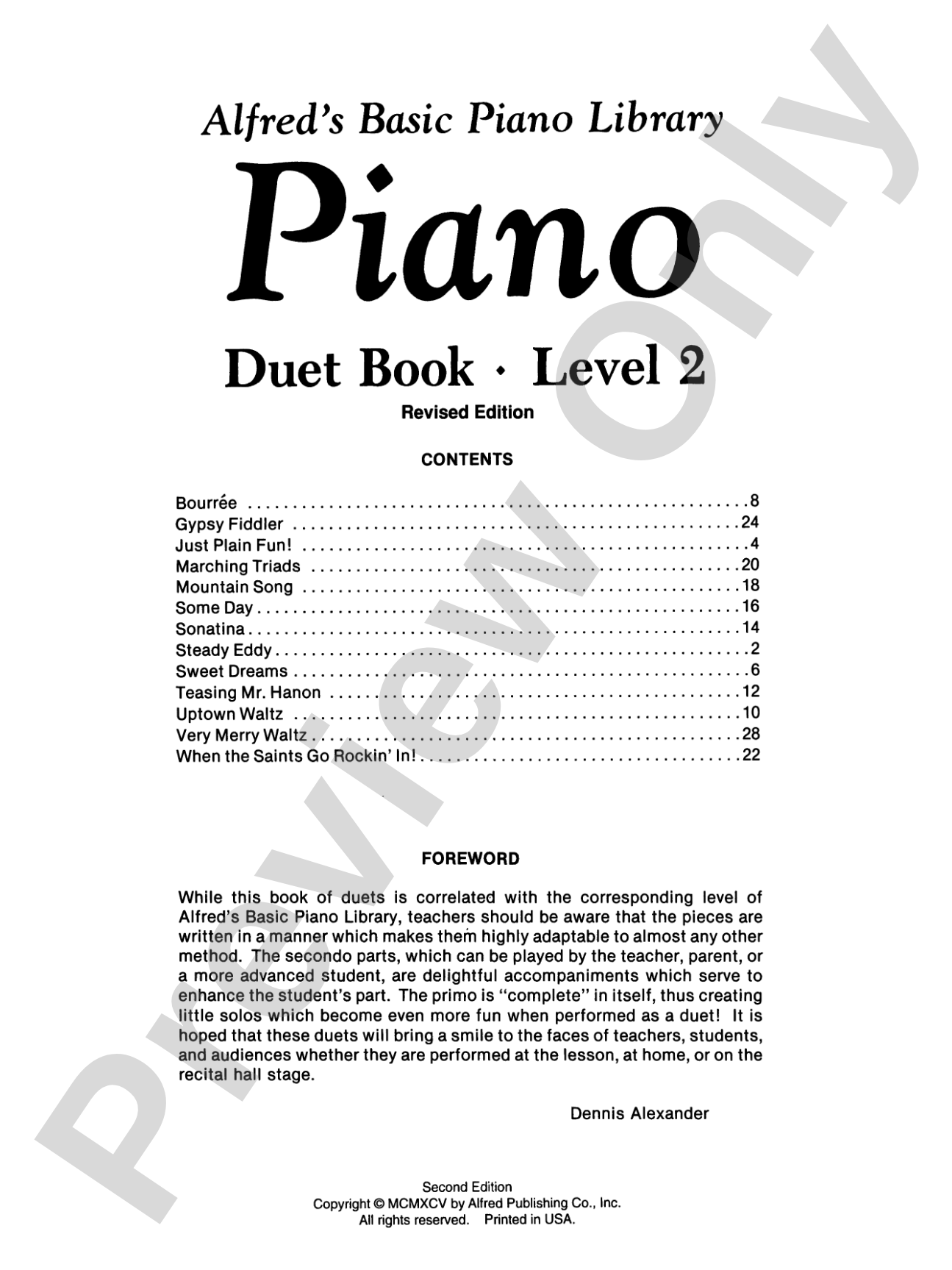 Alfred's Basic Piano Library: Duet Book 2: Piano