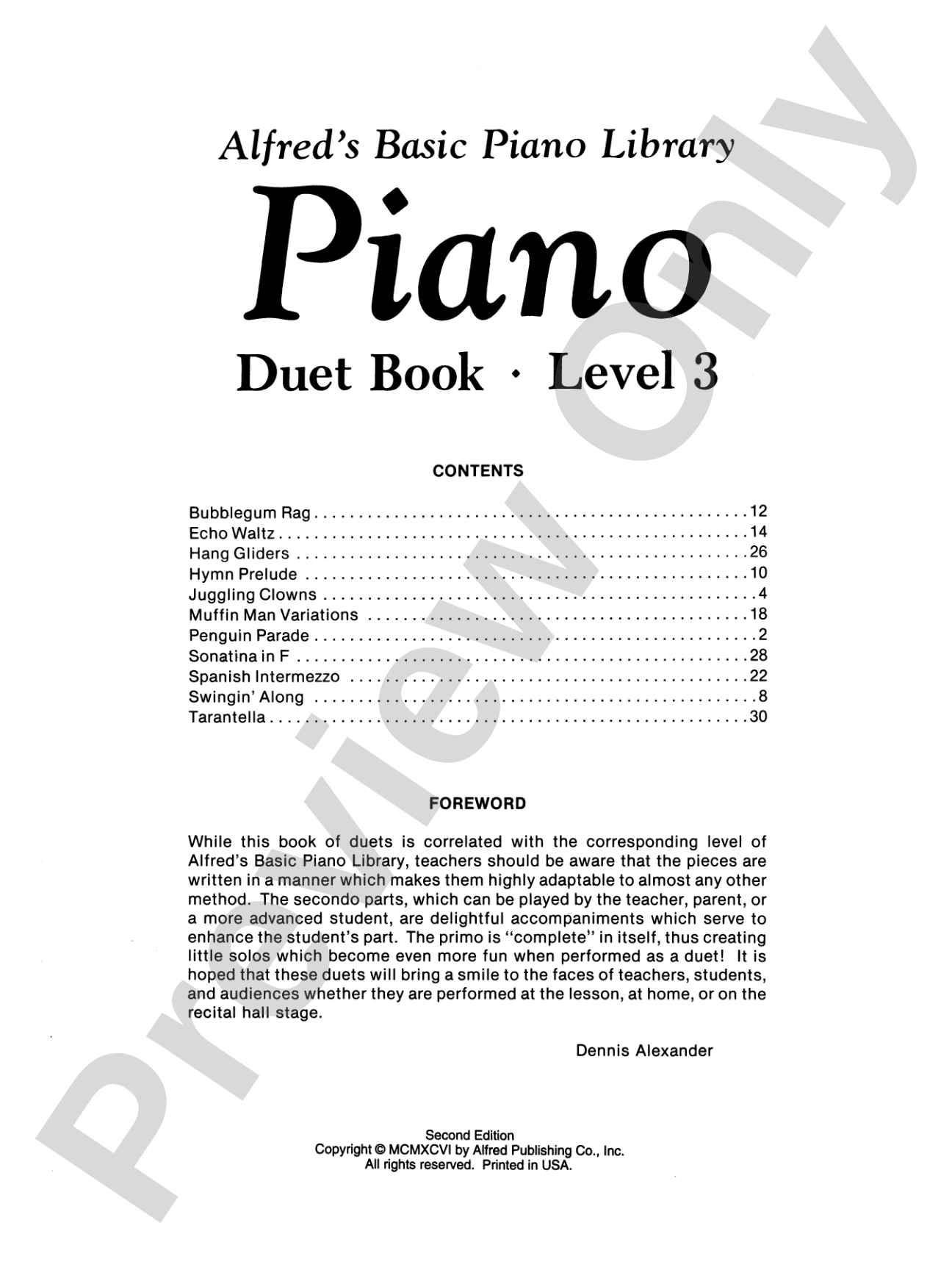 Alfred's Basic Piano Library: Duet Book 3: Piano