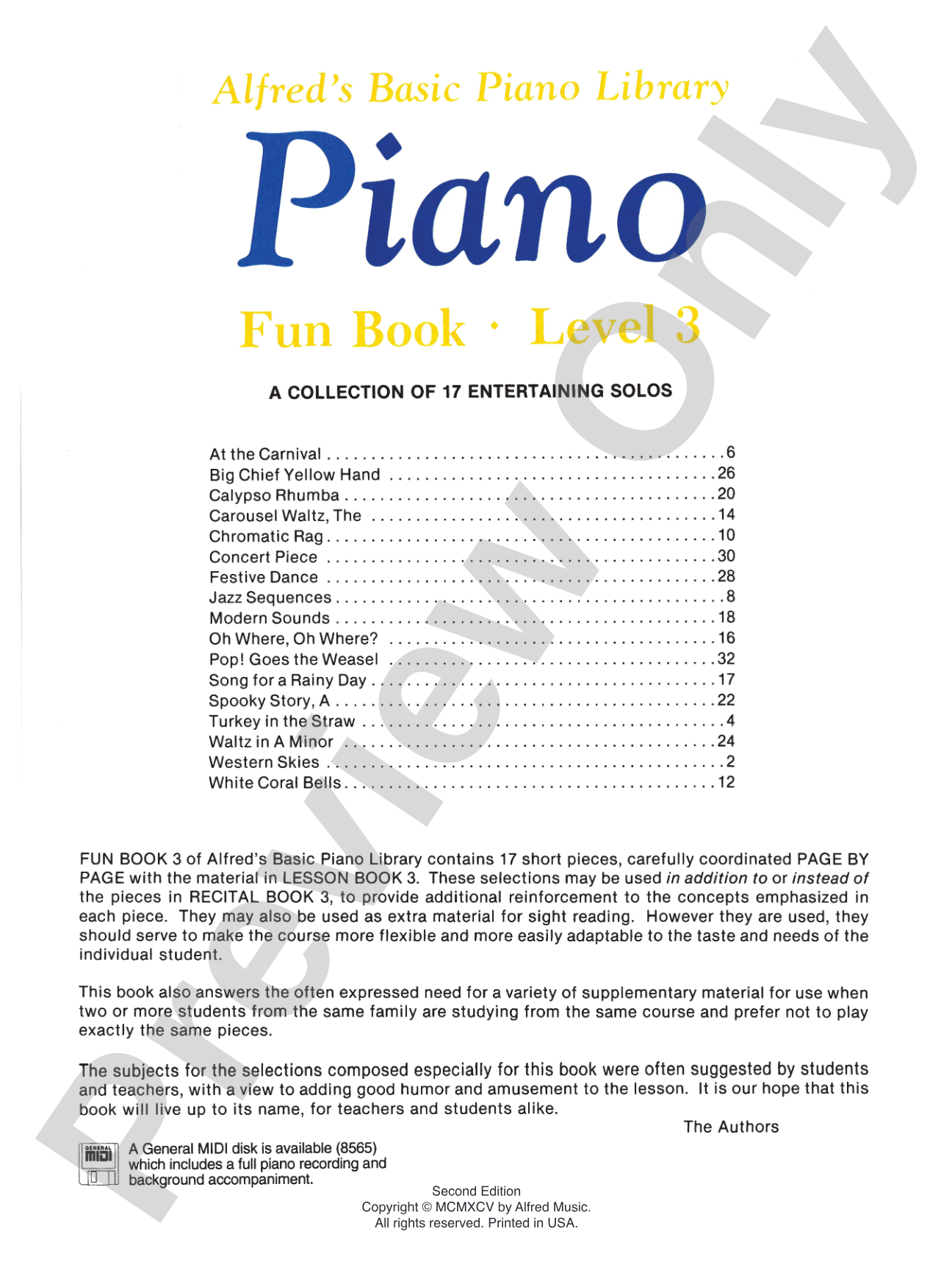 Alfred's Basic Piano Library: Fun Book 3: A Collection of 17 Entertaining Solos: Piano