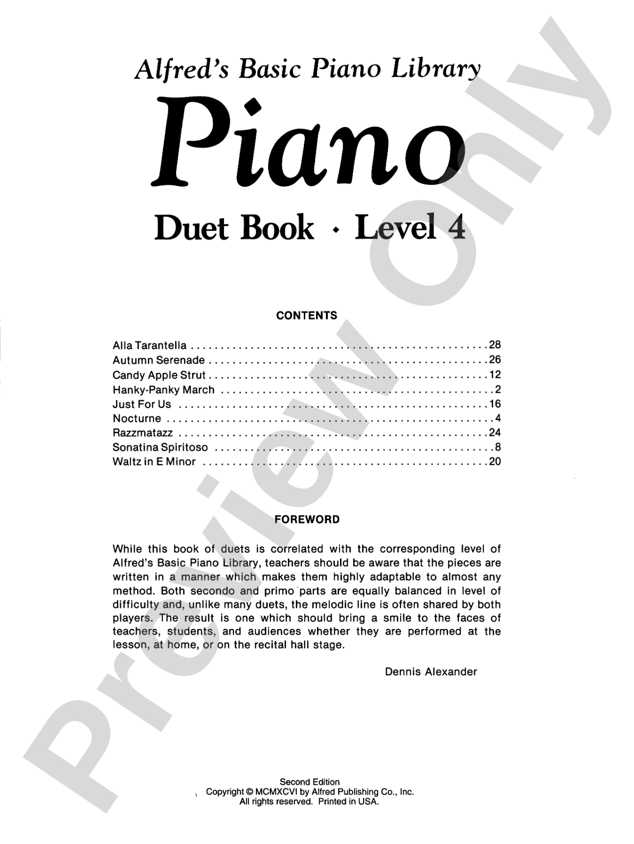 Alfred's Basic Piano Library: Duet Book 4: Piano