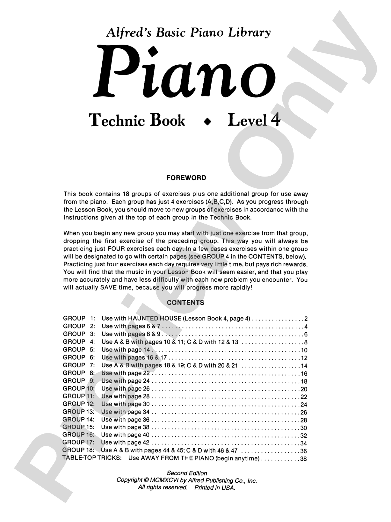 Alfred's Basic Piano Library: Technic Book 4: Piano