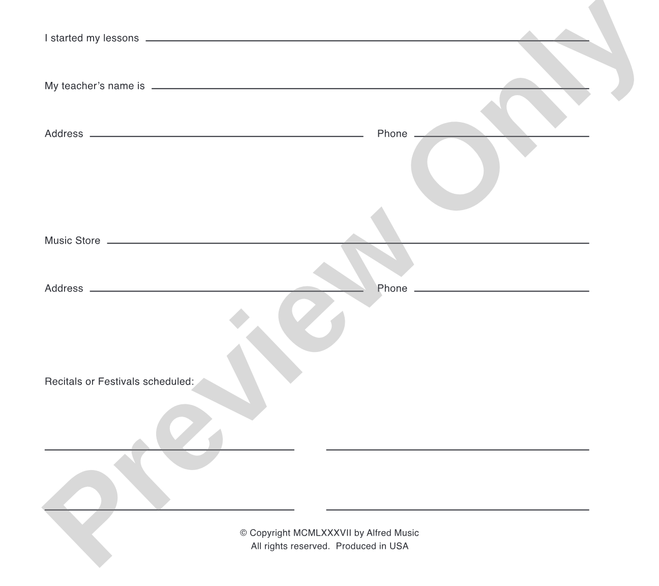 Alfred's Basic Lesson Assignment & Daily Practice Record: Piano