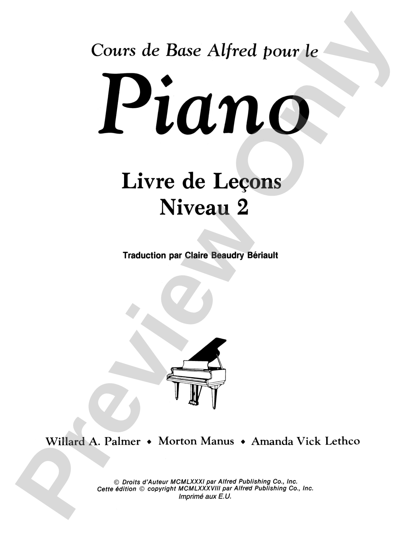 Alfred's Basic Piano Library: French Edition Lesson Book 2: Piano