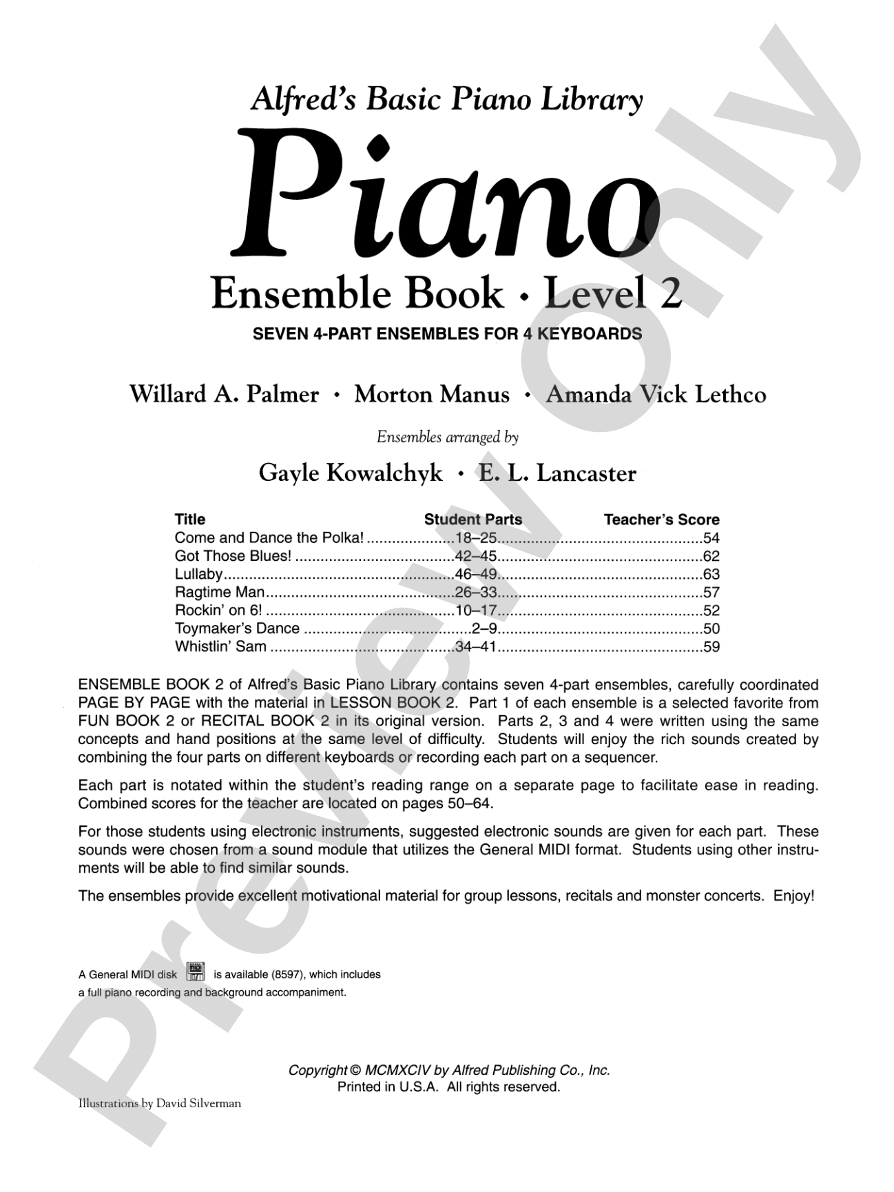 Alfred's Basic Piano Library: Ensemble Book 2: Piano