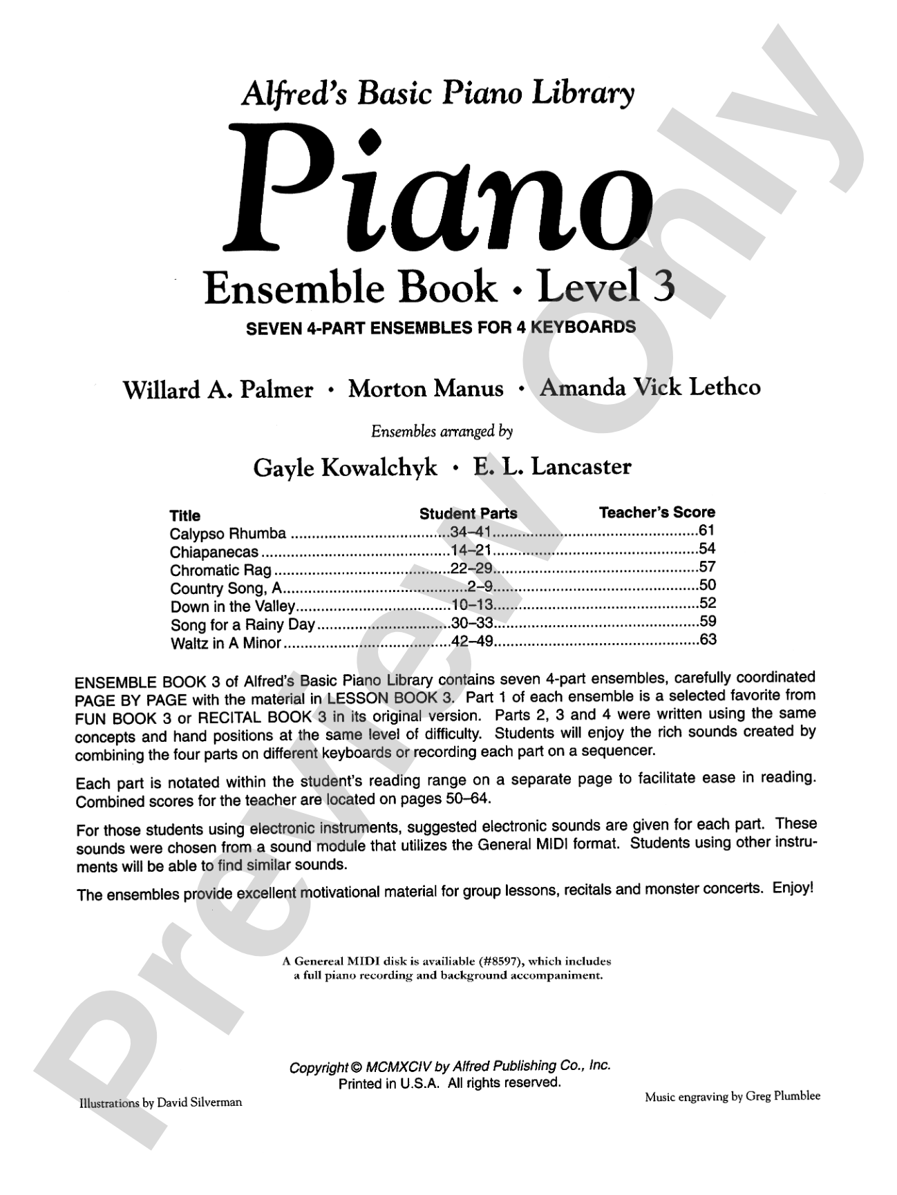 Alfred's Basic Piano Library: Ensemble Book 3: Piano