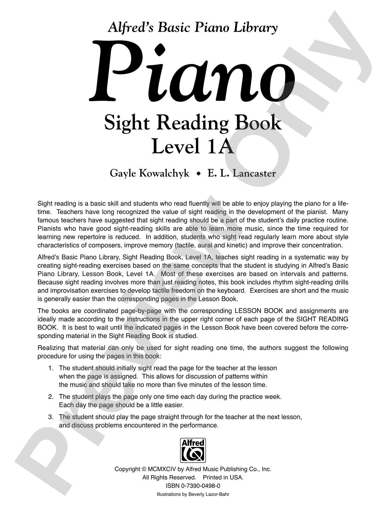 Alfred's Basic Piano Library: Sight Reading Book 1A: Piano