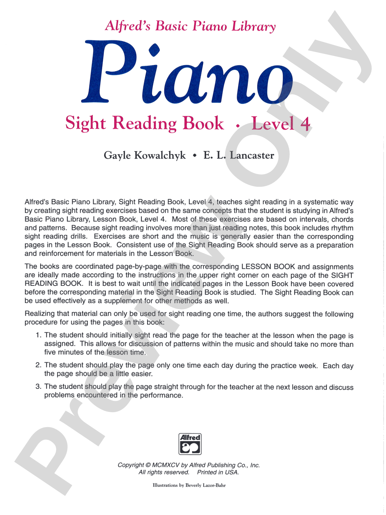 Alfred's Basic Piano Library: Sight Reading Book 4: Piano