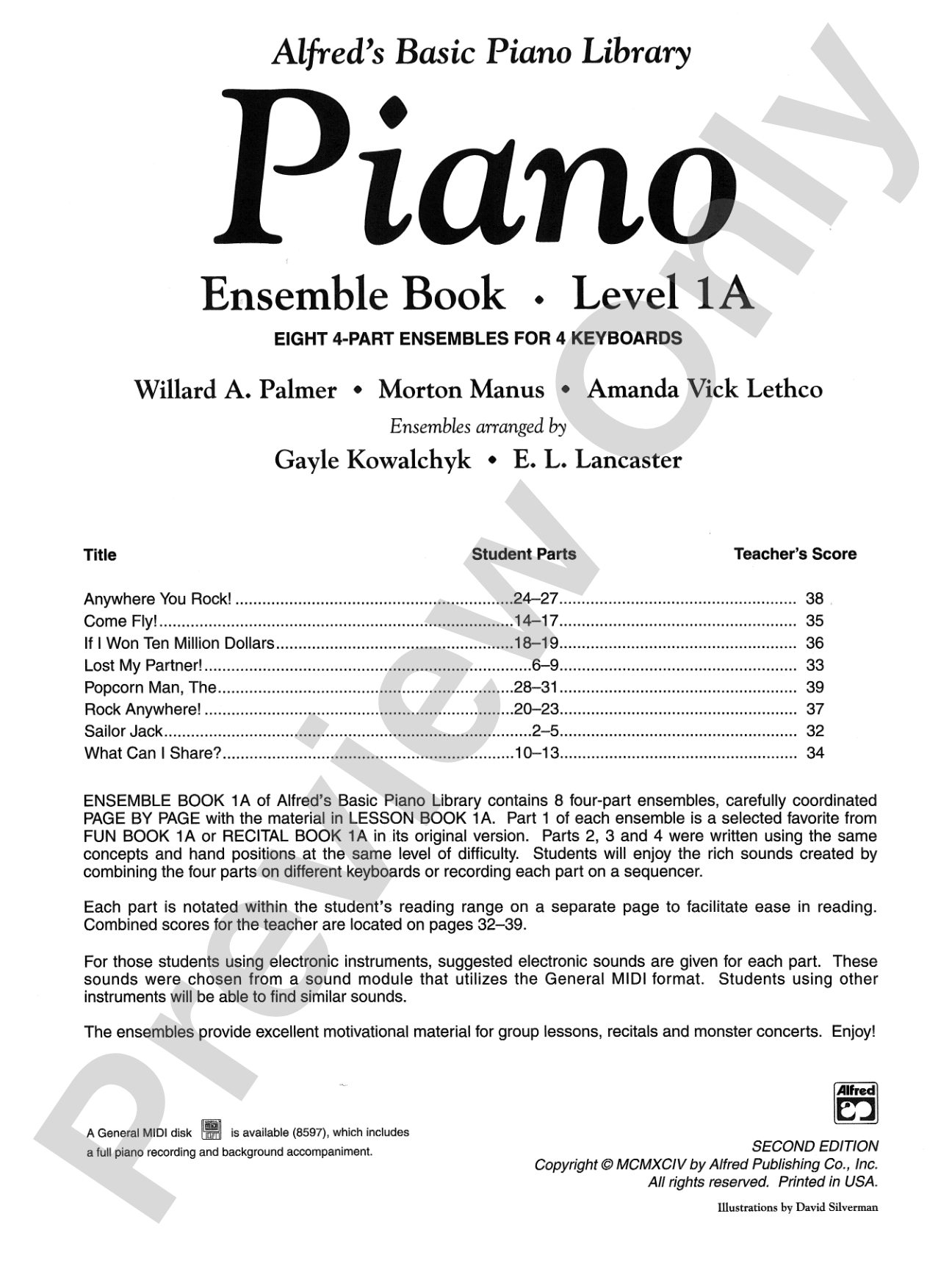 Alfred's Basic Piano Library: Ensemble Book 1A: Piano