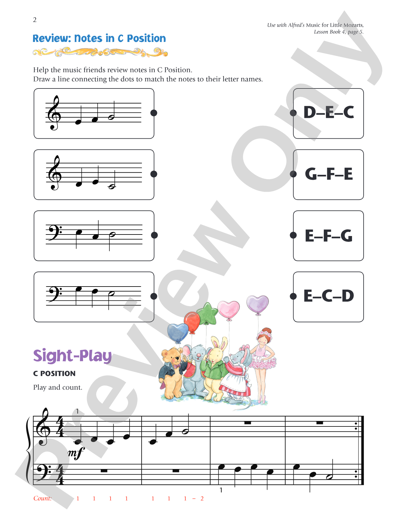 Music for Little Mozarts: Notespeller & Sight-Play Book 4: Written Activities and Playing Examples to Reinforce Note-Reading: Piano