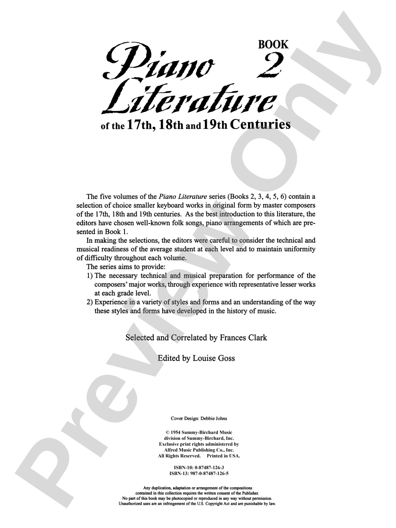 Piano Literature of the 17th, 18th, and 19th Centuries, Book 2: Piano