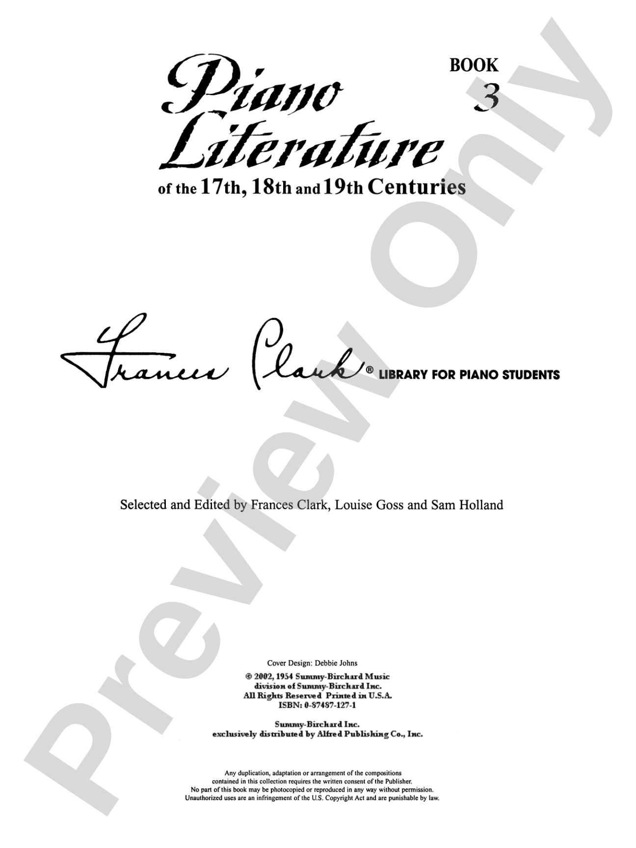 Piano Literature of the 17th, 18th, and 19th Centuries, Book 3: Piano