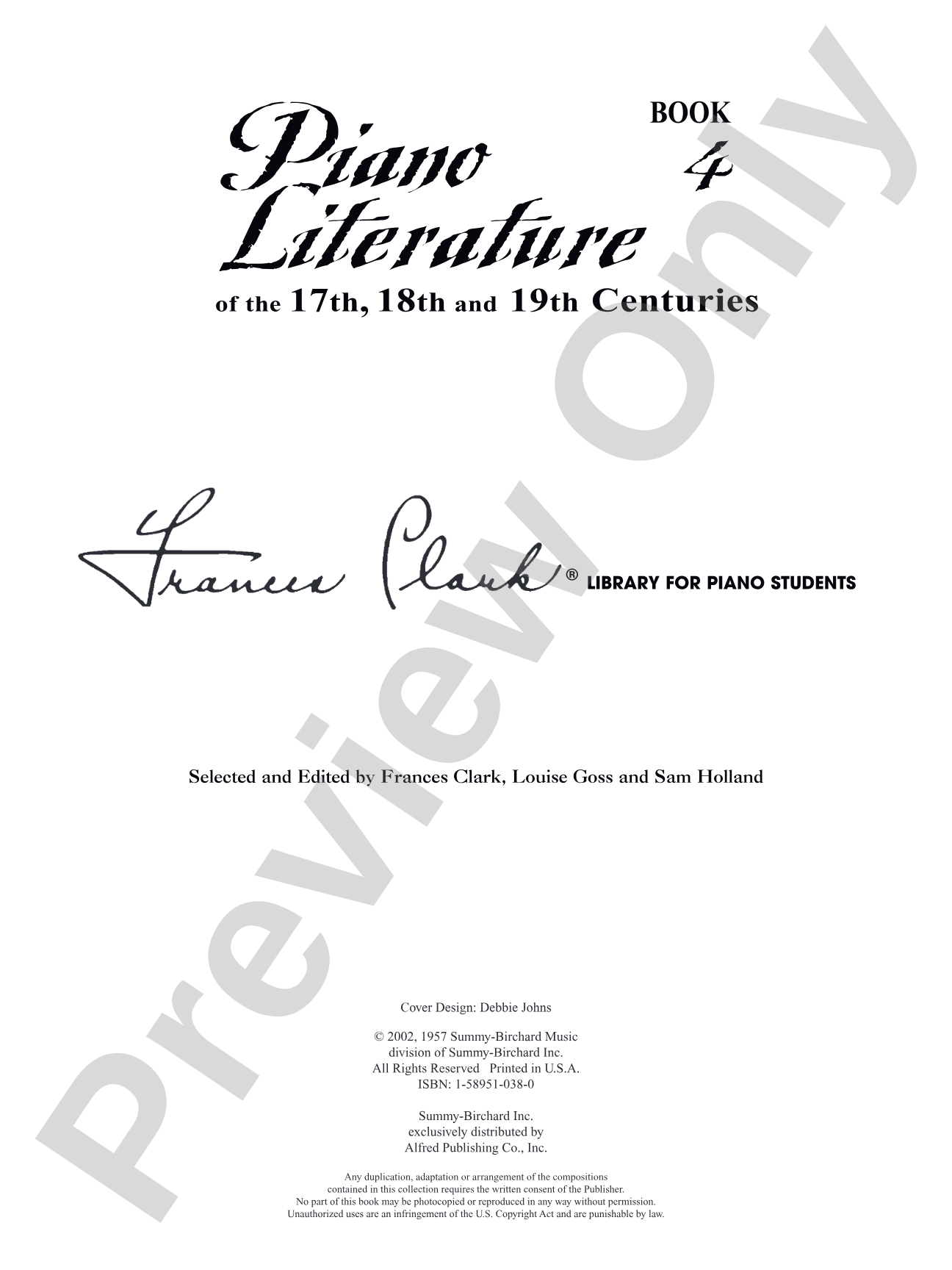 Piano Literature of the 17th, 18th, and 19th Centuries, Book 4: Piano