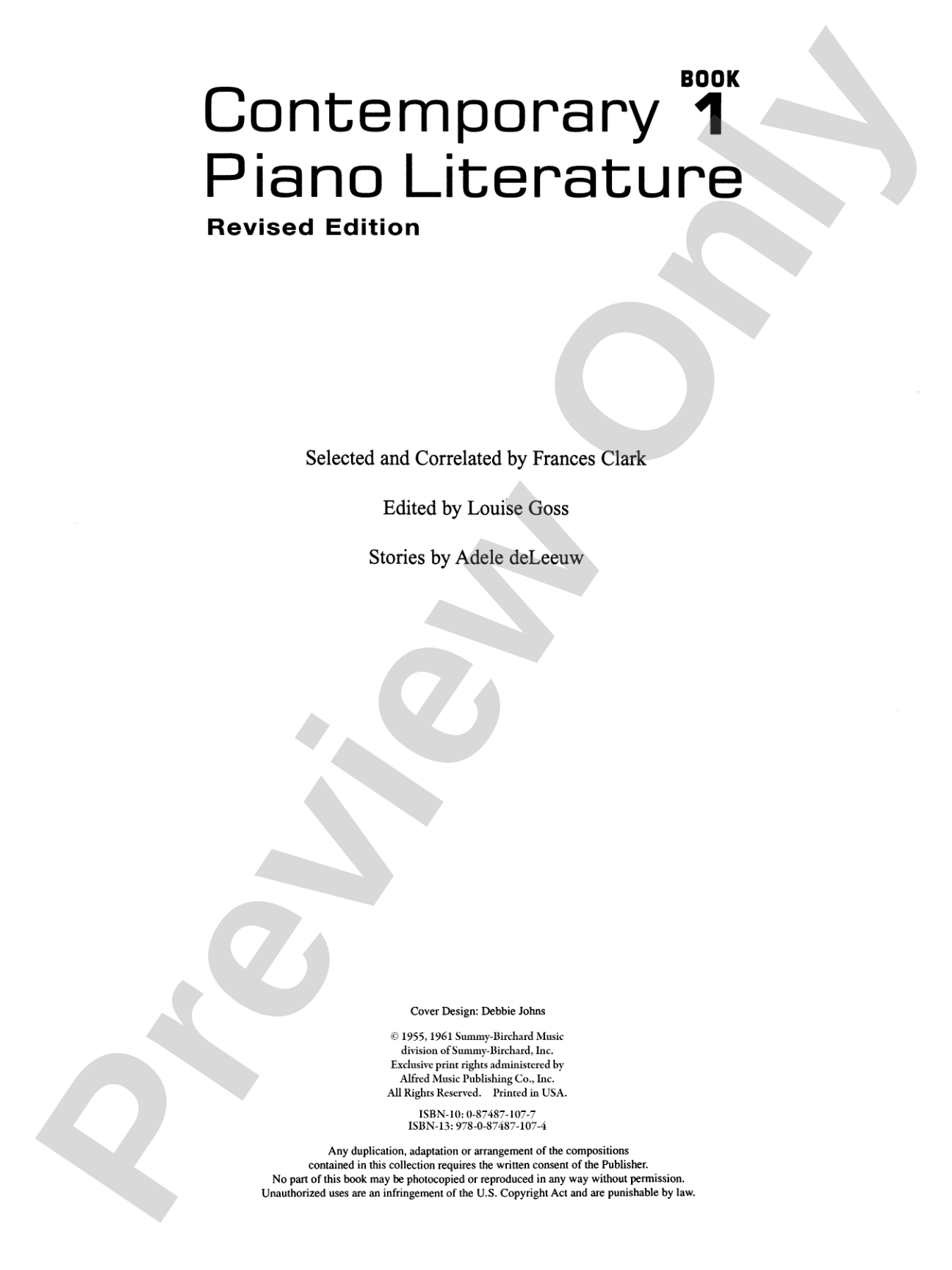Contemporary Piano Literature, Book 1 (Revised Edition): Piano