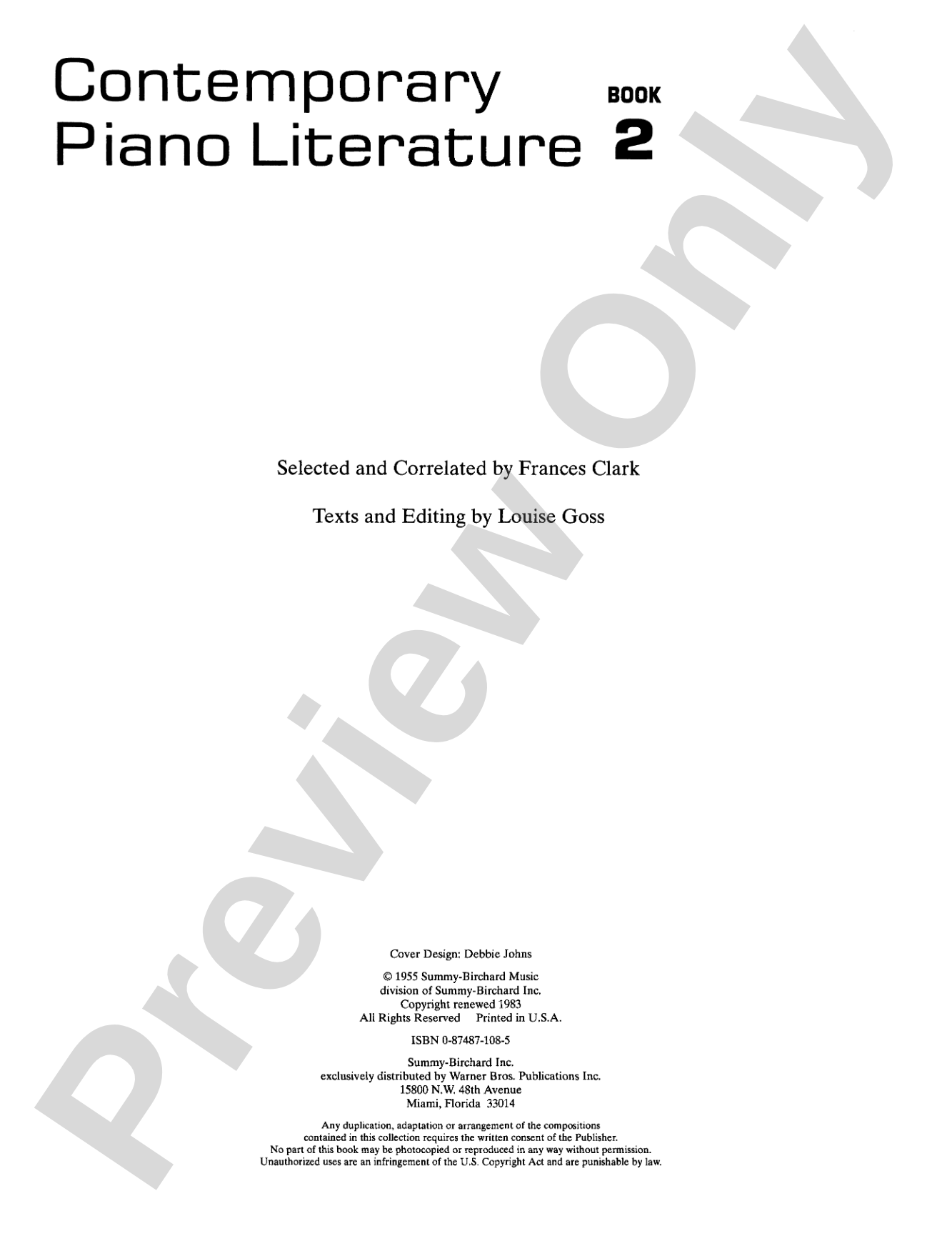 Contemporary Piano Literature, Book 2: Piano