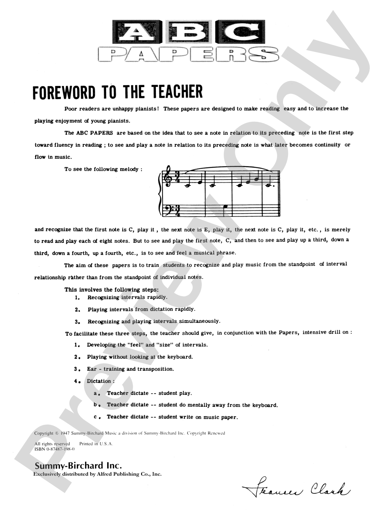 ABC Papers: The Interval Approach to Reading -- A Work and Play Book: Piano