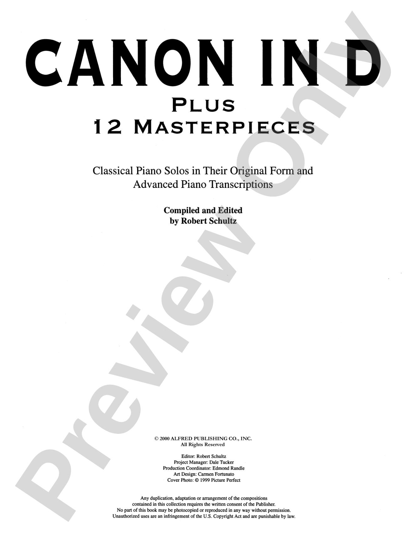 Canon in D Plus 12 Masterpieces: Piano