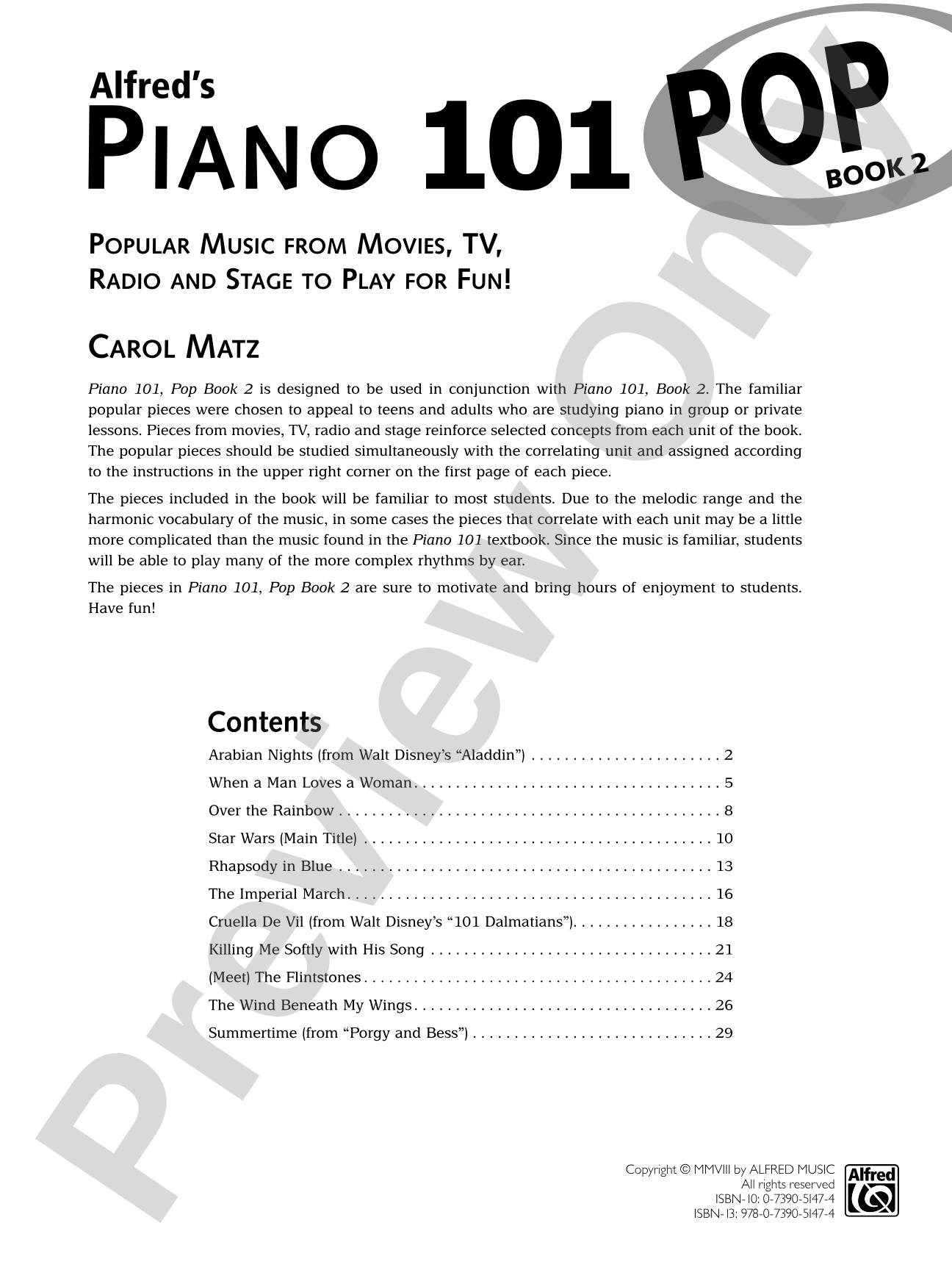 Alfred's Piano 101, Pop Book 2: Popular Music from Movies, TV, Radio, and Stage to Play for Fun!: Piano