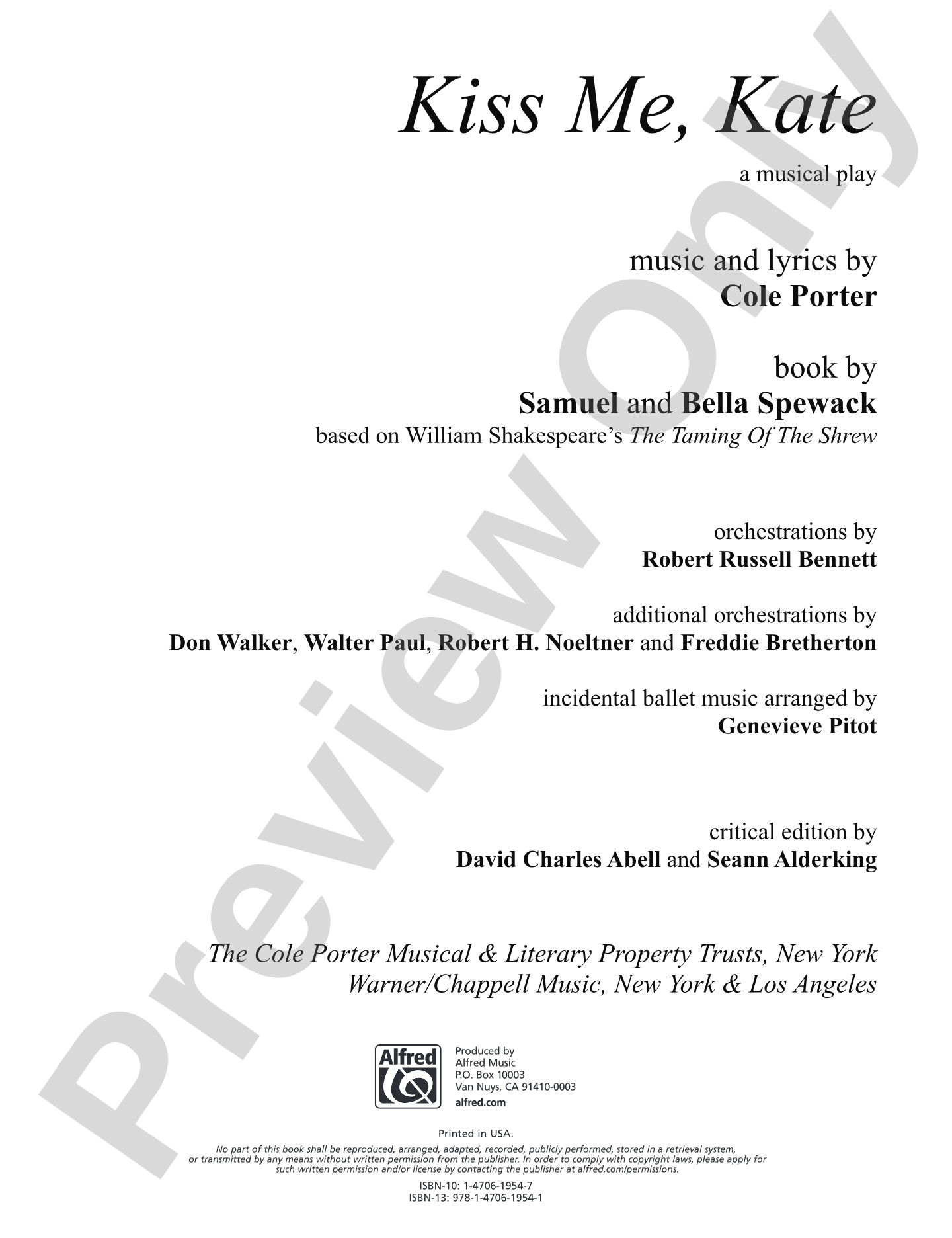 Kiss Me, Kate: Full Score Critical Edition: Full Orchestra