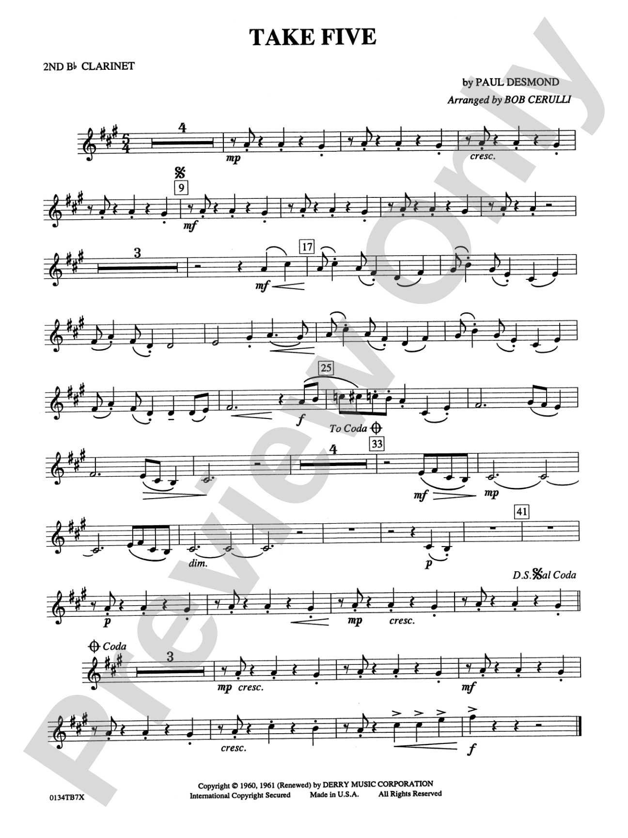 Take Five: 2nd B-flat Clarinet