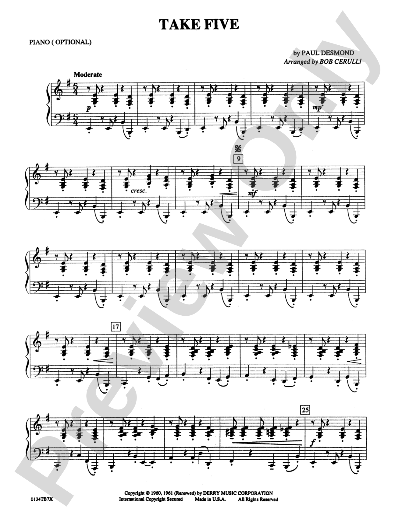 Take Five: Piano Accompaniment
