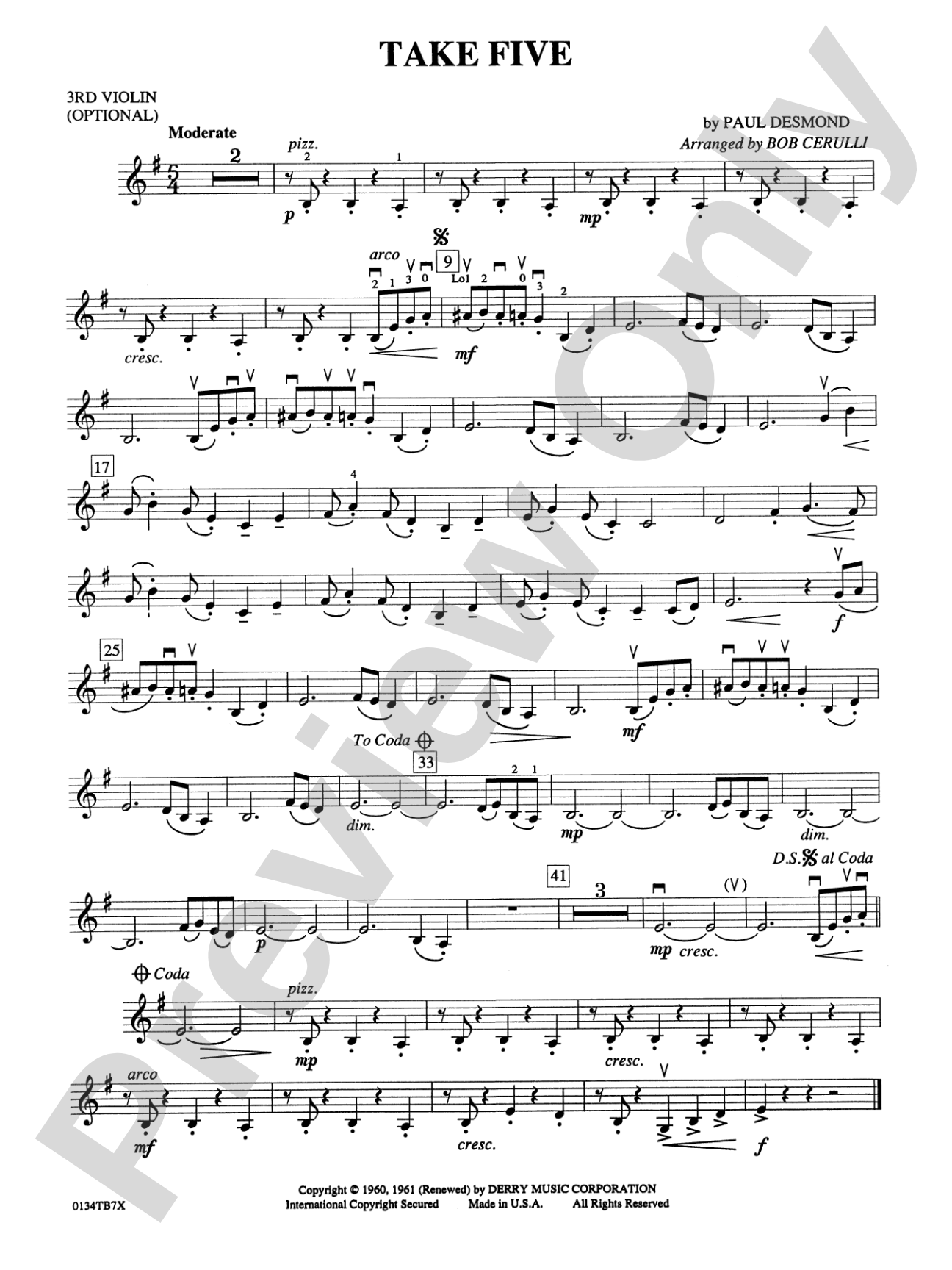 Take Five: 3rd Violin (Viola [TC])